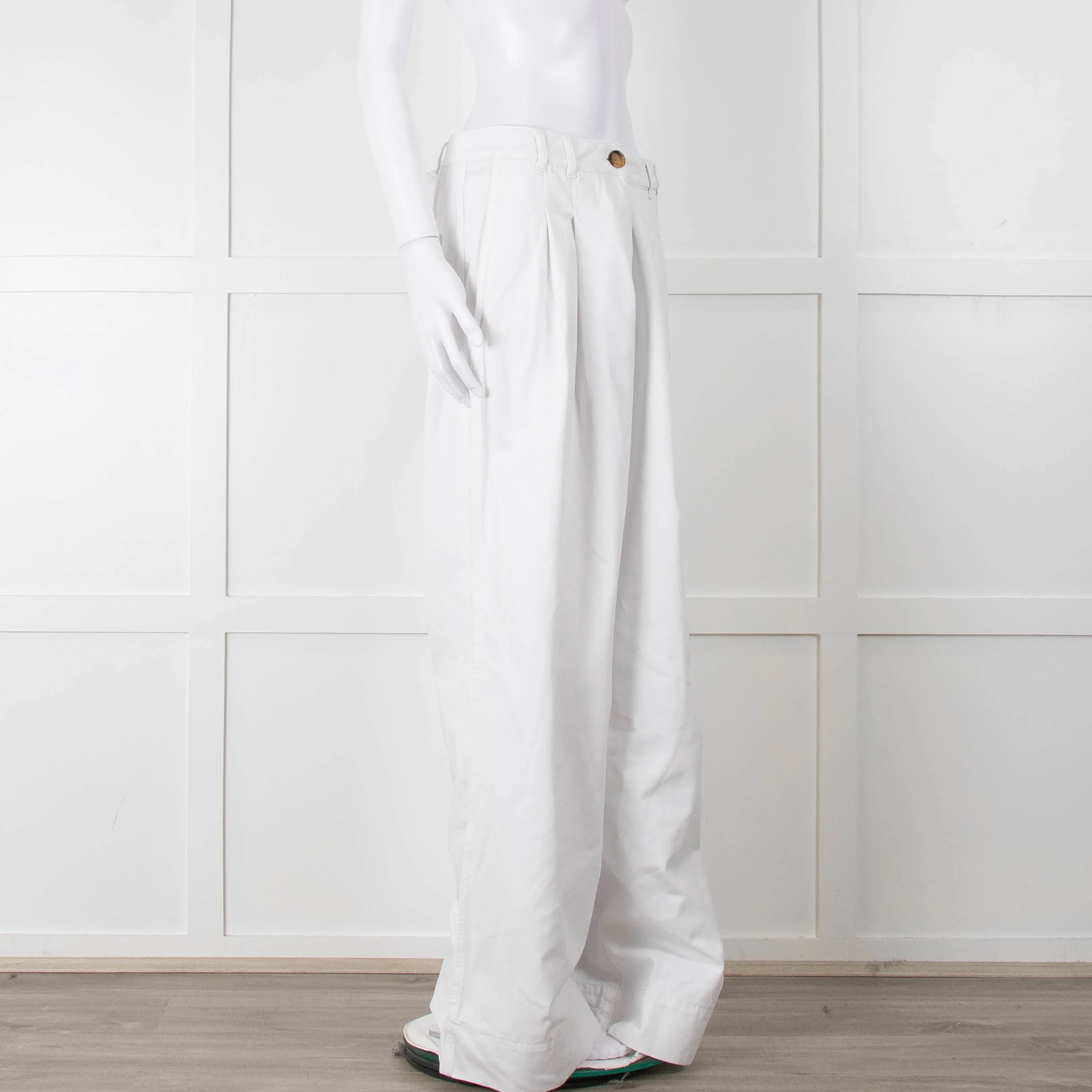 ME + EM White Cotton Wide Leg Trousers - Image 2