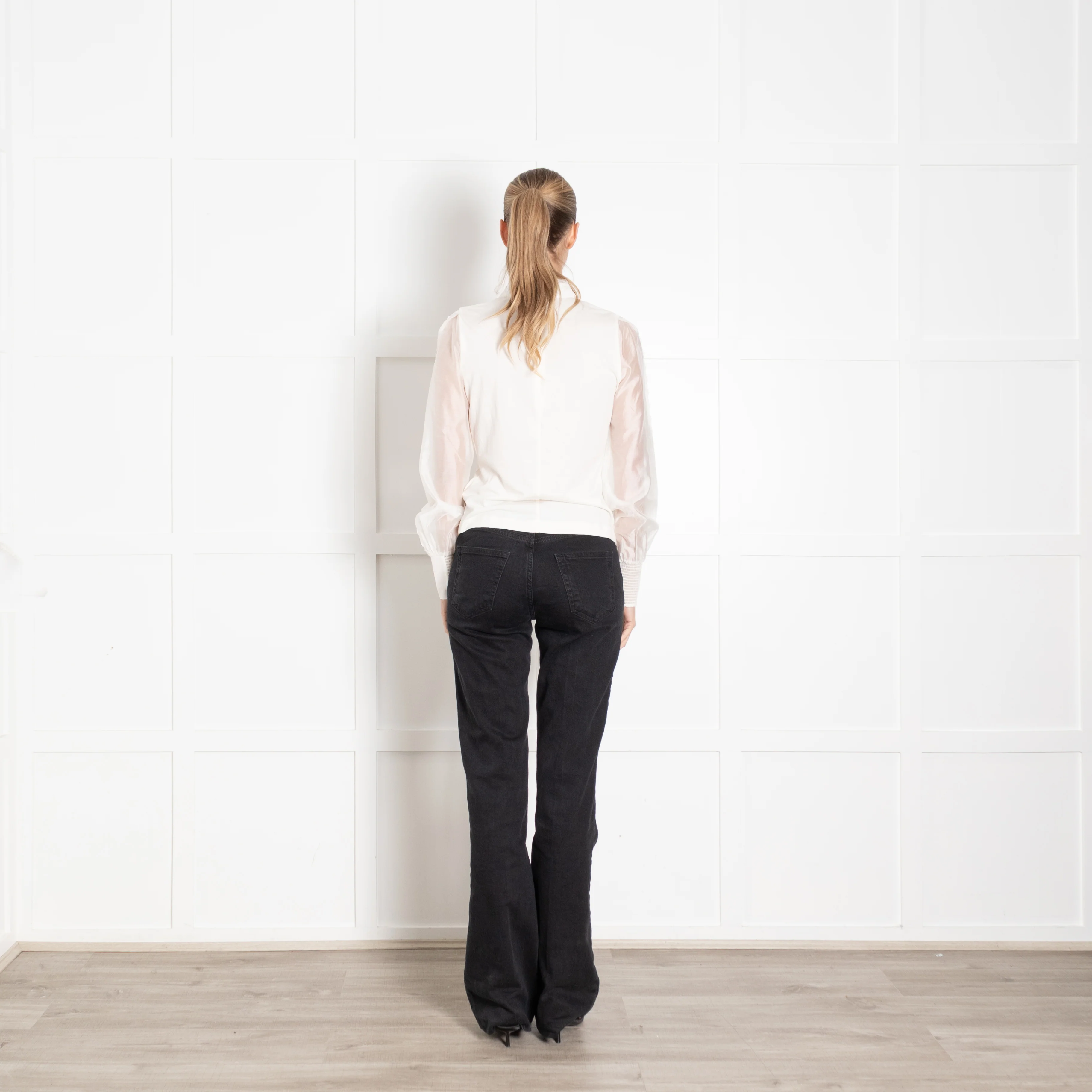 Me + Em White High Neck Lace Blouse with Puffed Sleeves - Image 5