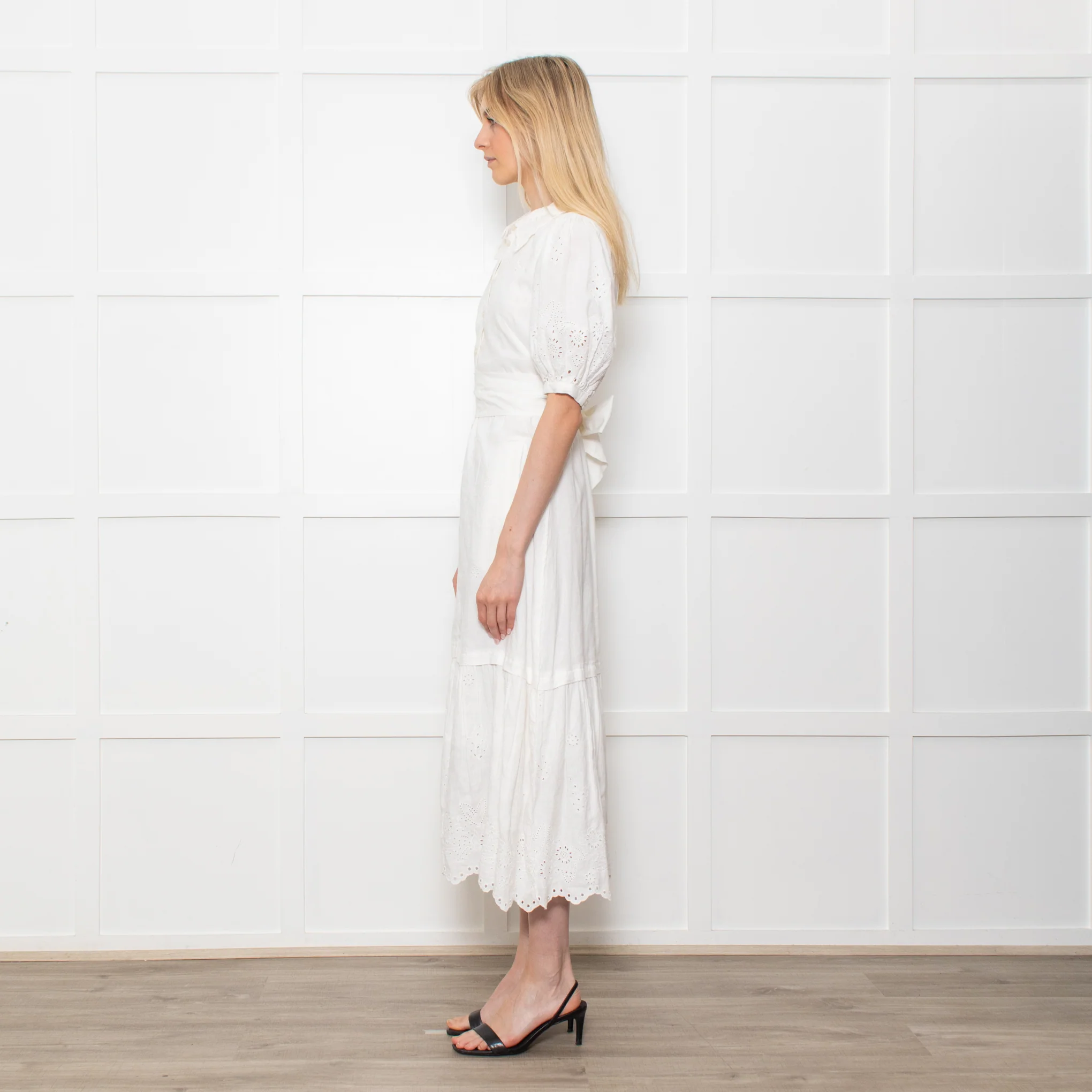 Me + Em White Linen Broderie Collared Dress - Image 4