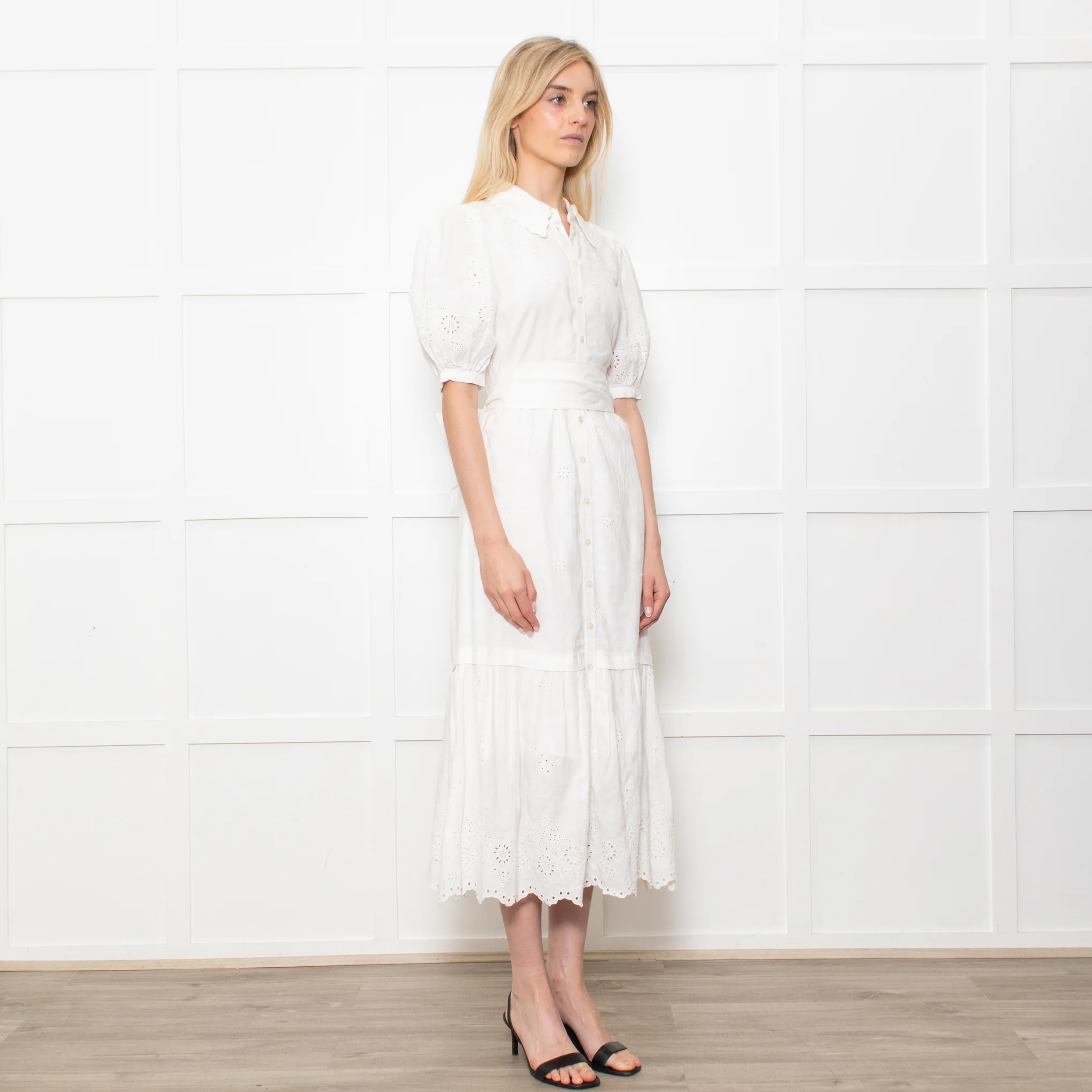 Me + Em White Linen Broderie Collared Dress - Image 7