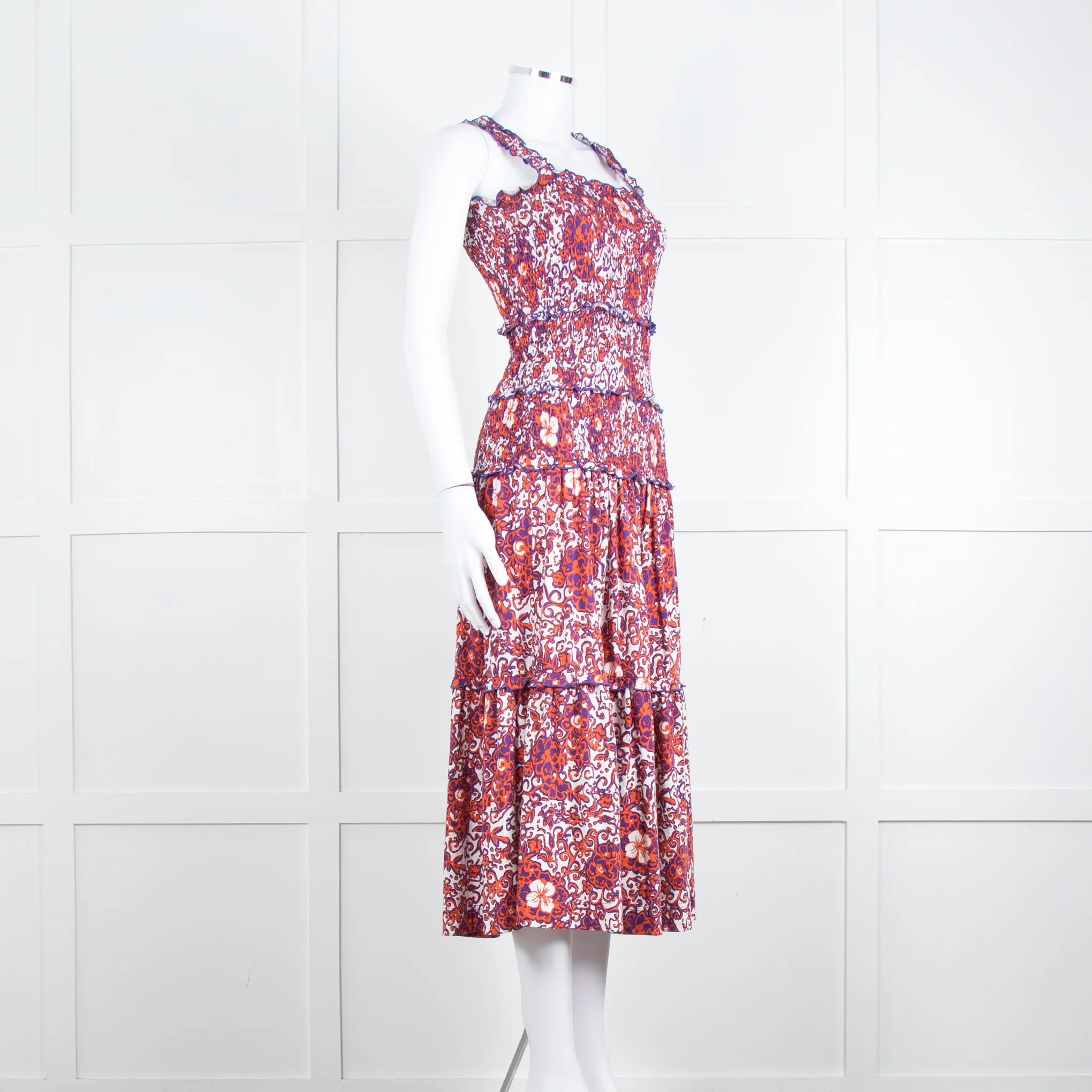 Me + Em White Orange Floral Sleeveless Tiered Dress - Image 2