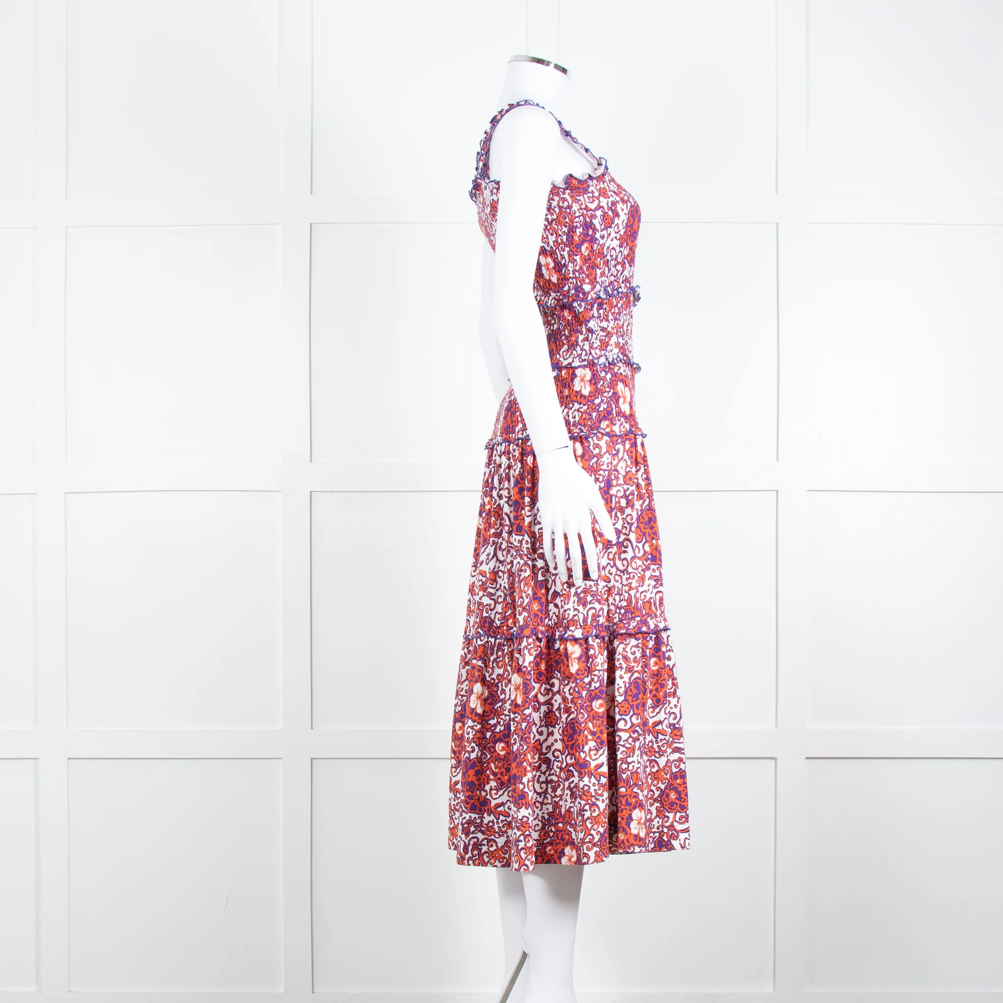 Me + Em White Orange Floral Sleeveless Tiered Dress - Image 3