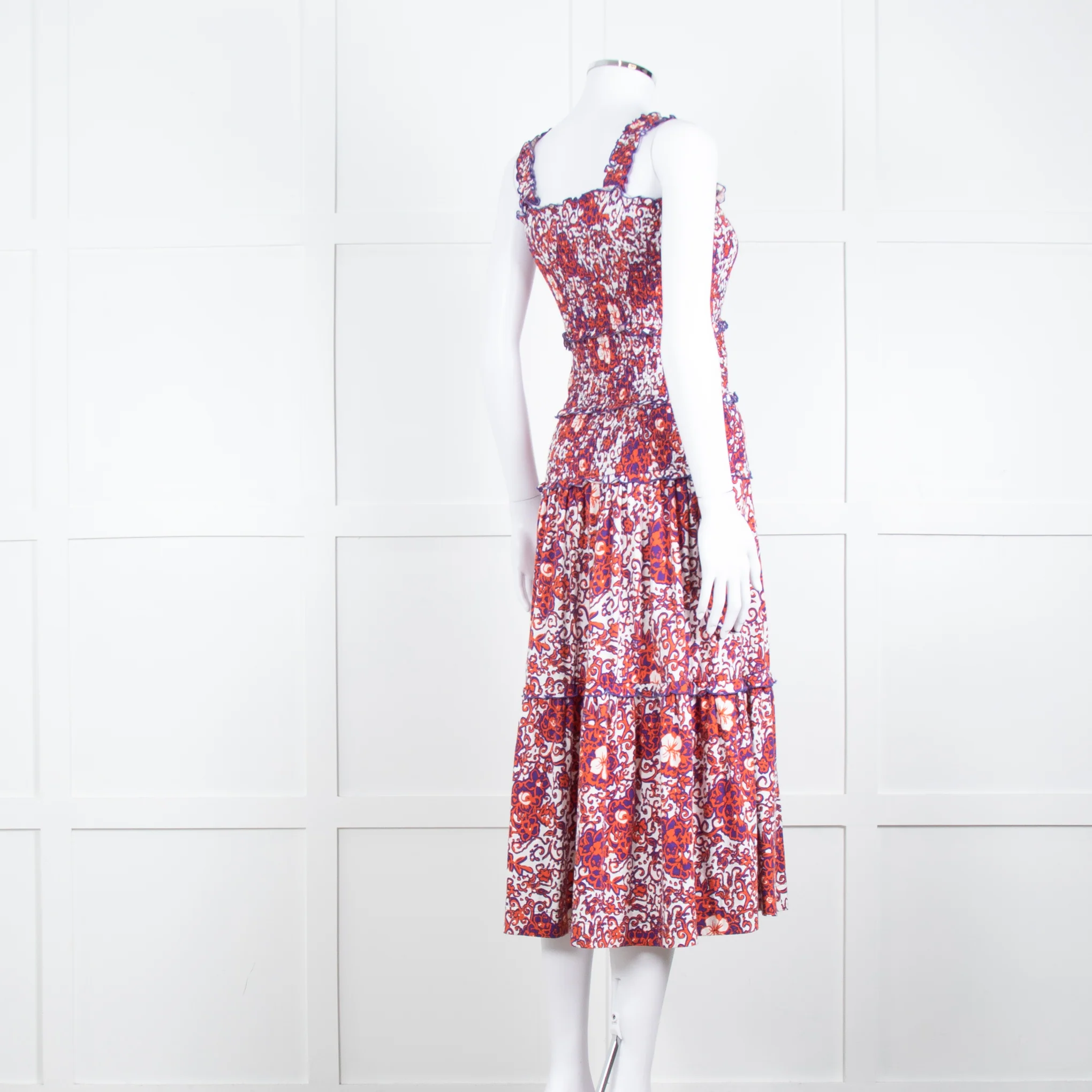 Me + Em White Orange Floral Sleeveless Tiered Dress - Image 4