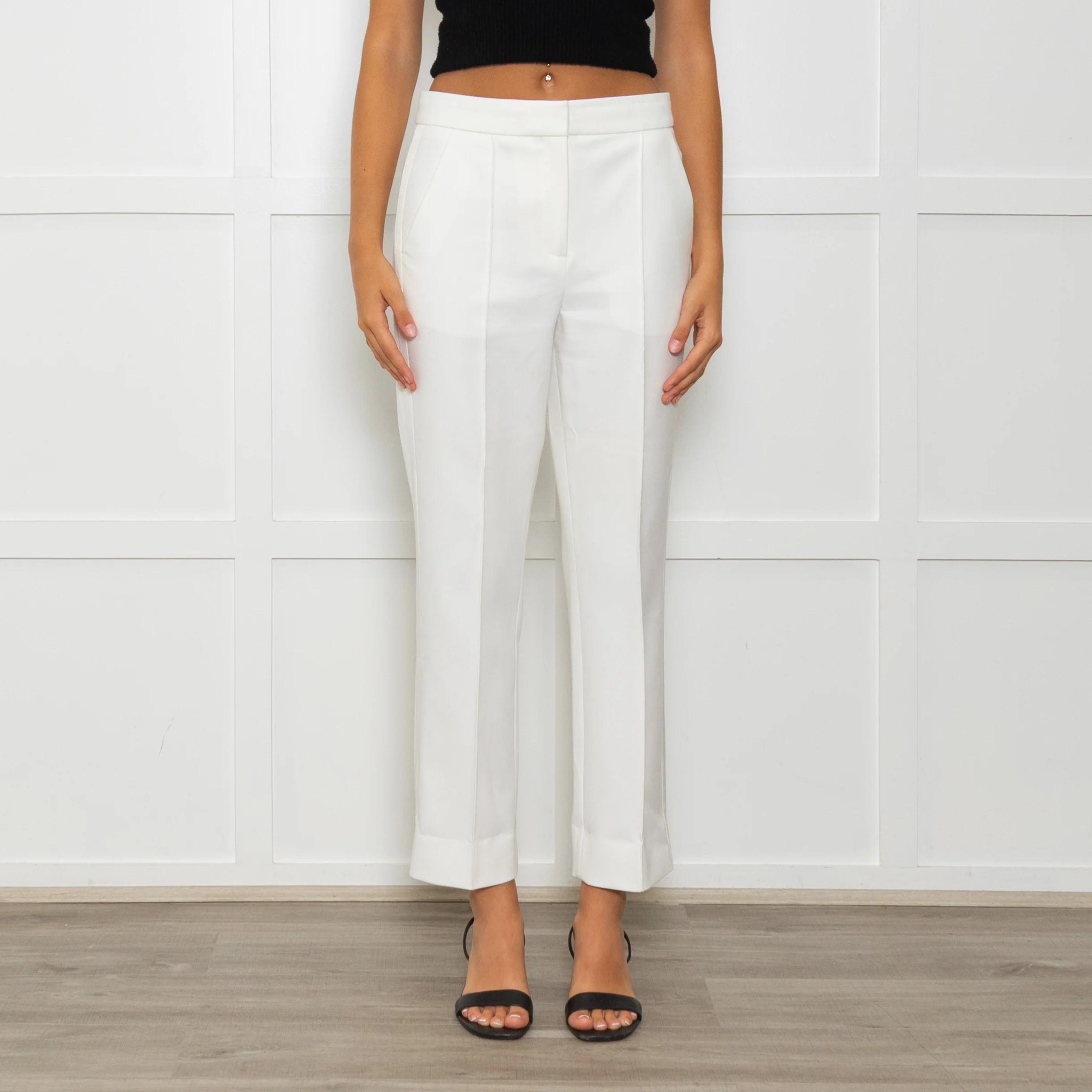 Me + Em White Tailored Trousers With Gross Grain Side Ribbon - Image 2
