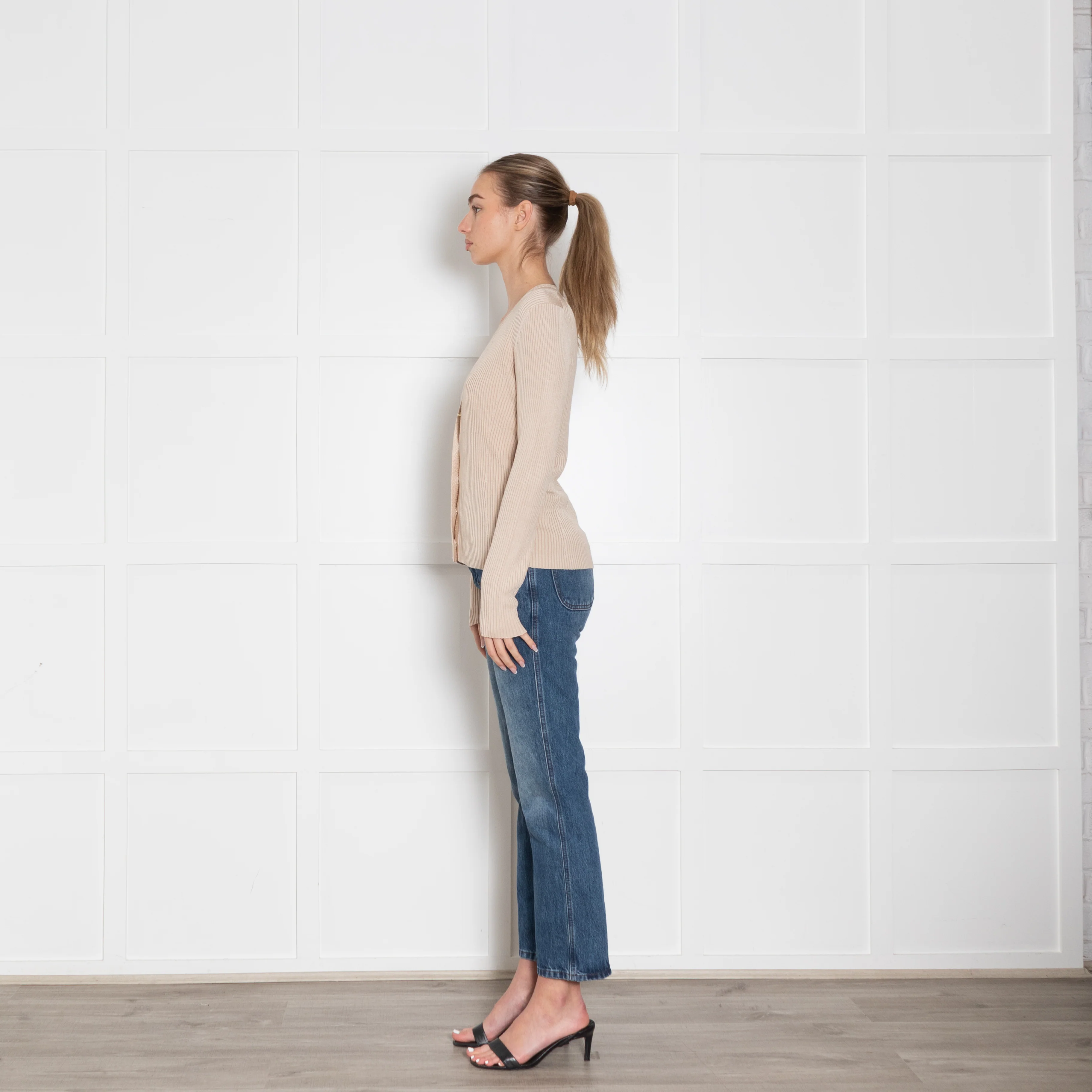 Me+Em Beige Gold Button Ribbed Cardigan - Image 4