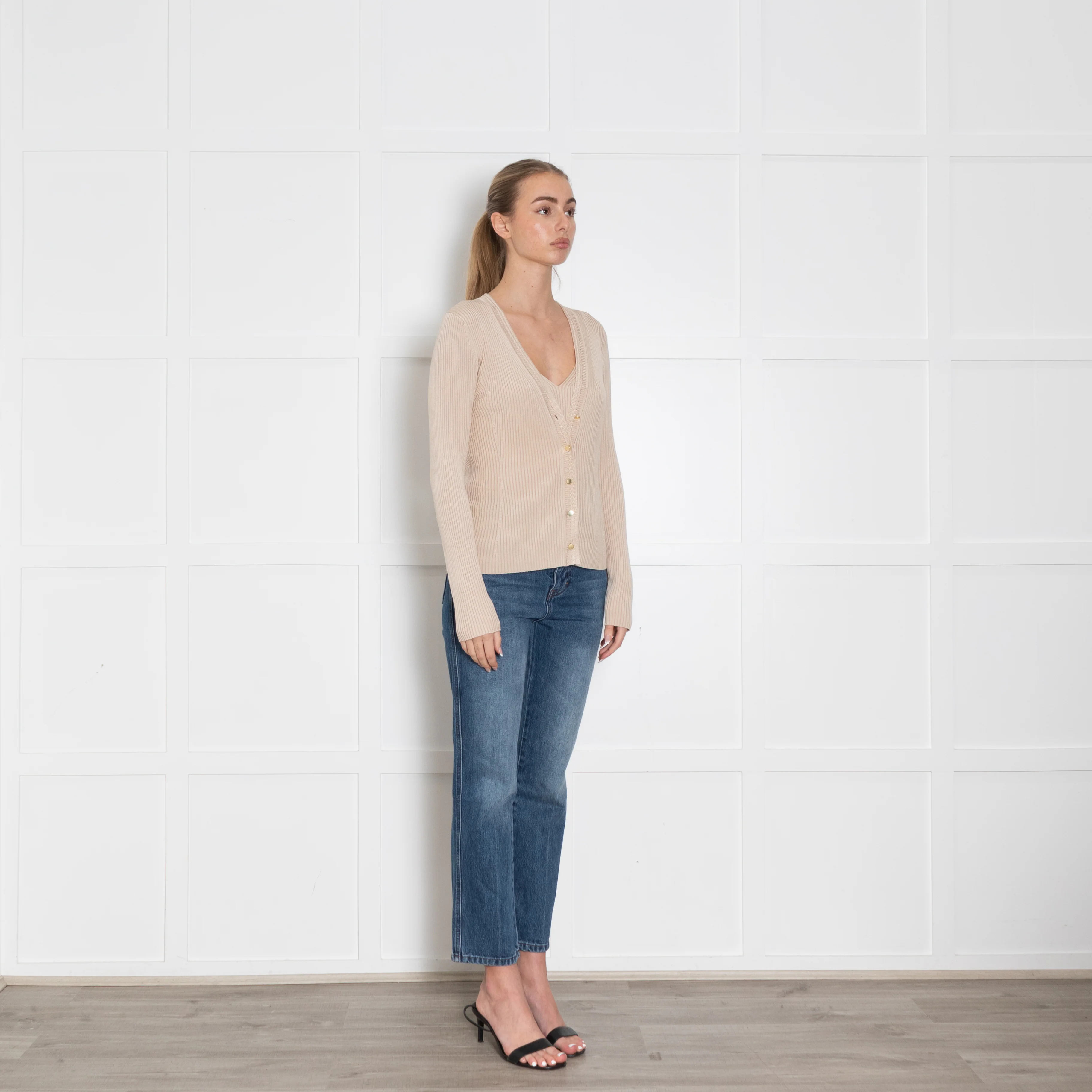 Me+Em Beige Gold Button Ribbed Cardigan - Image 7