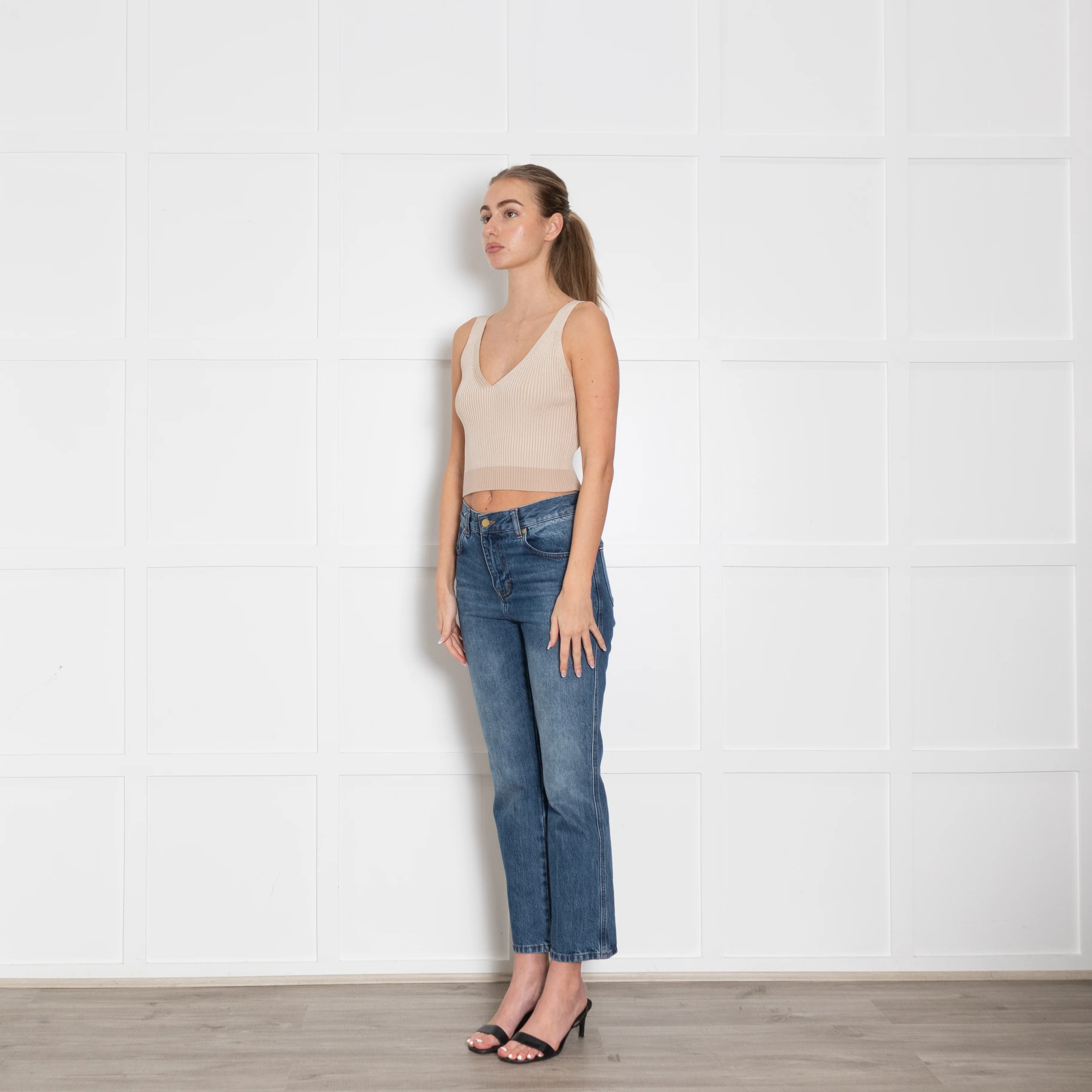 Me+Em Beige Sleeveless Cropped Knitted Top - Image 3