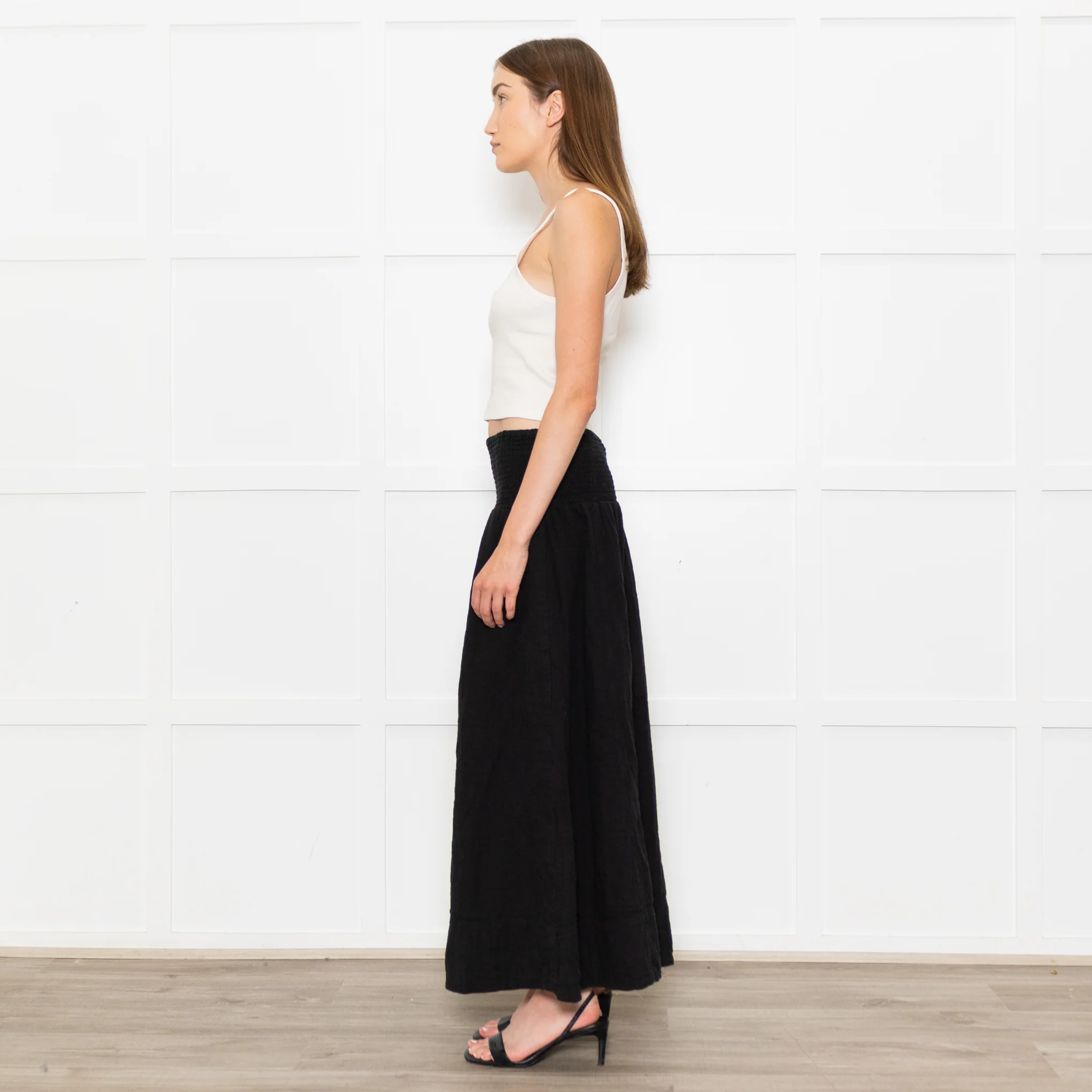 Me+Em Black Cotton Elasticated High Waist Maxi Skirt - Image 4