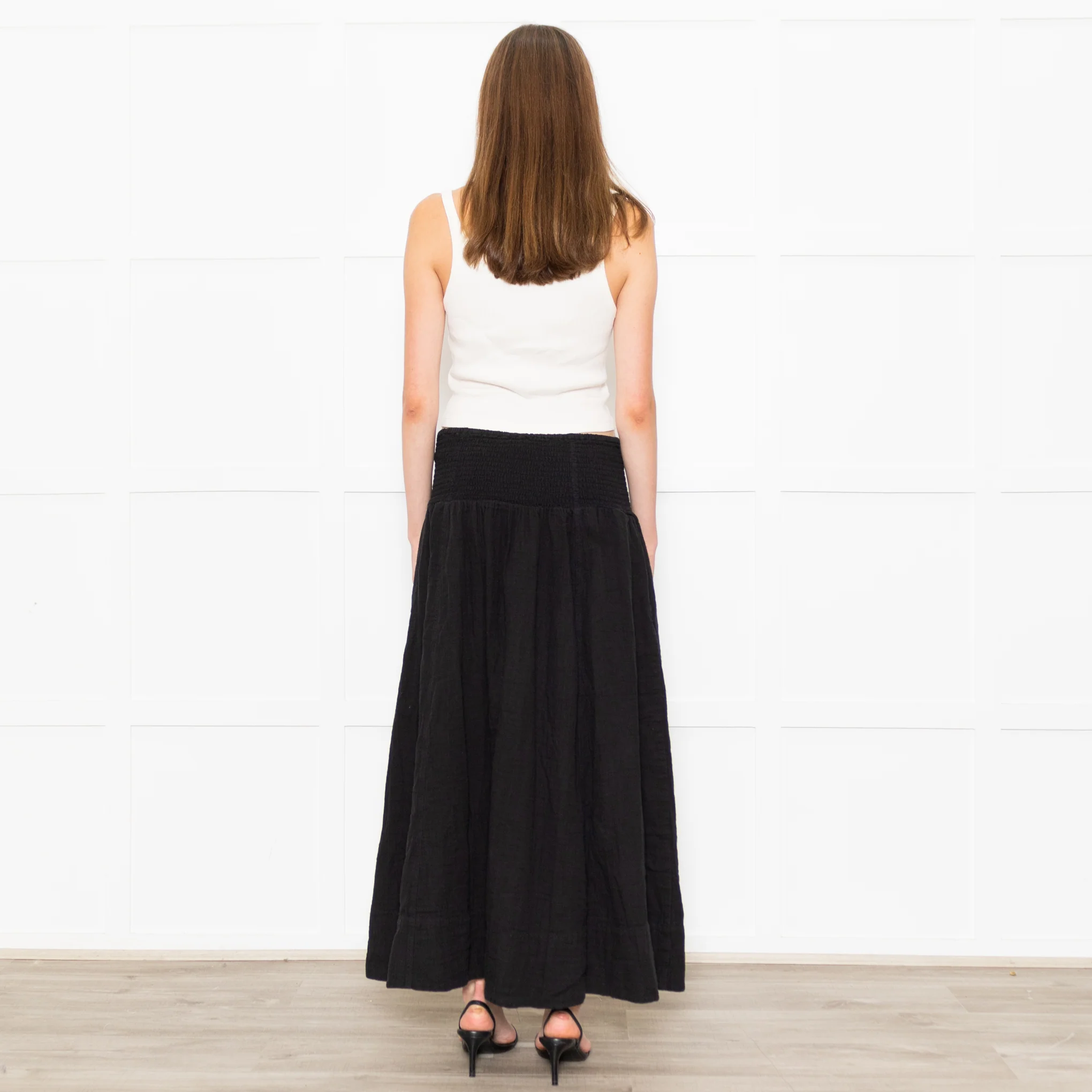 Me+Em Black Cotton Elasticated High Waist Maxi Skirt - Image 5