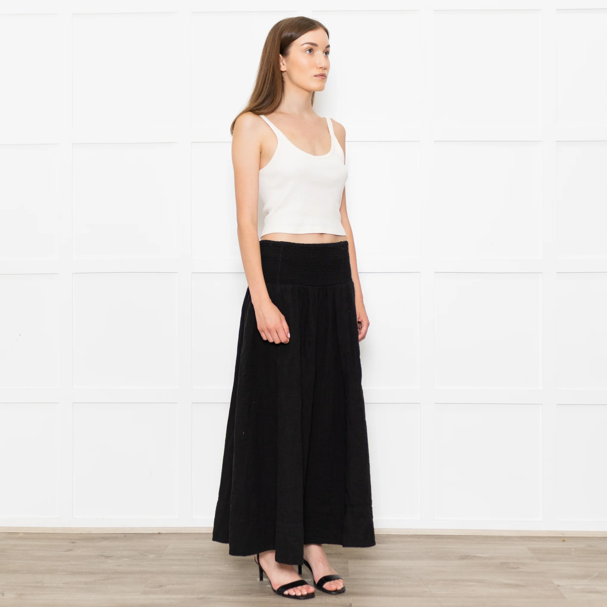 Me+Em Black Cotton Elasticated High Waist Maxi Skirt - Image 7