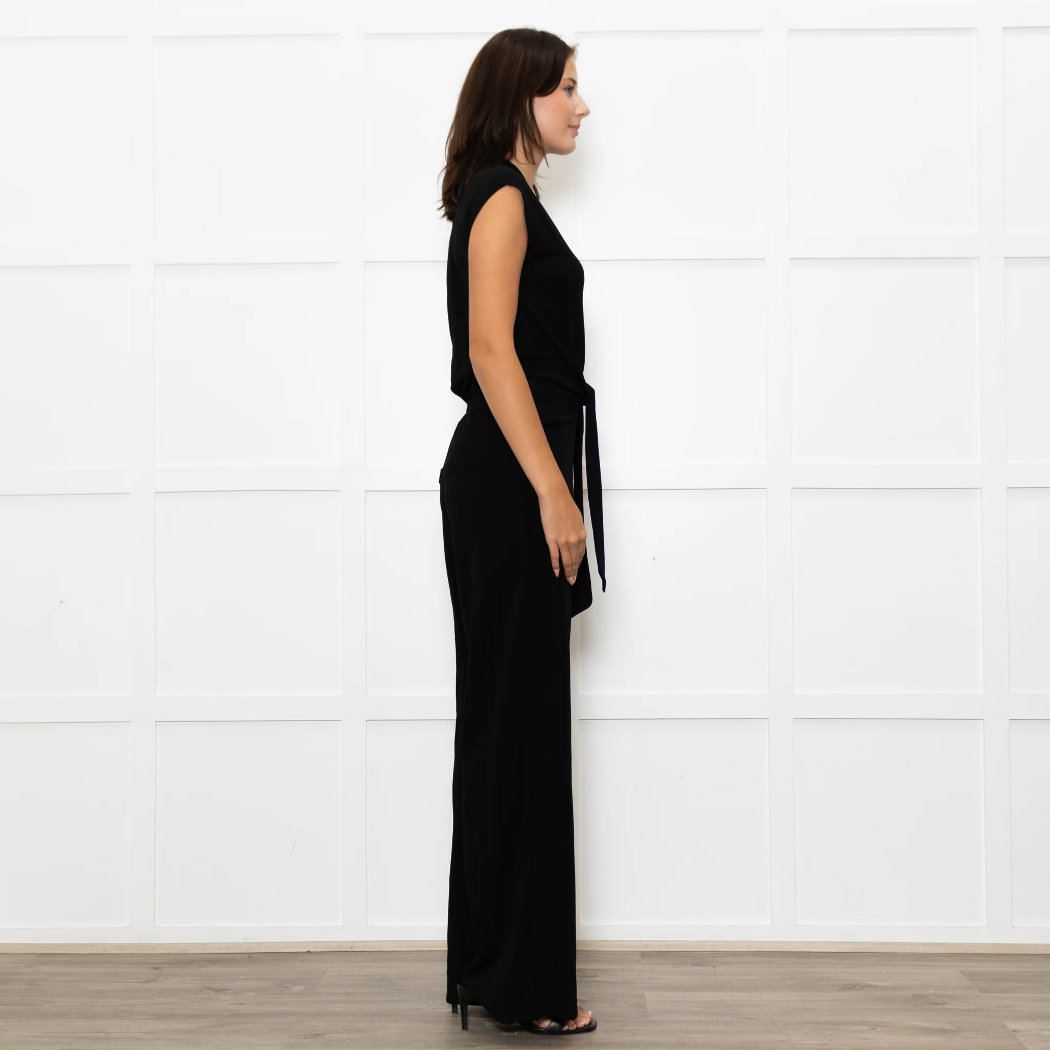 Me+Em Black Jersey Sleeveless Tie Zip Front  Jumpsuit - Image 6