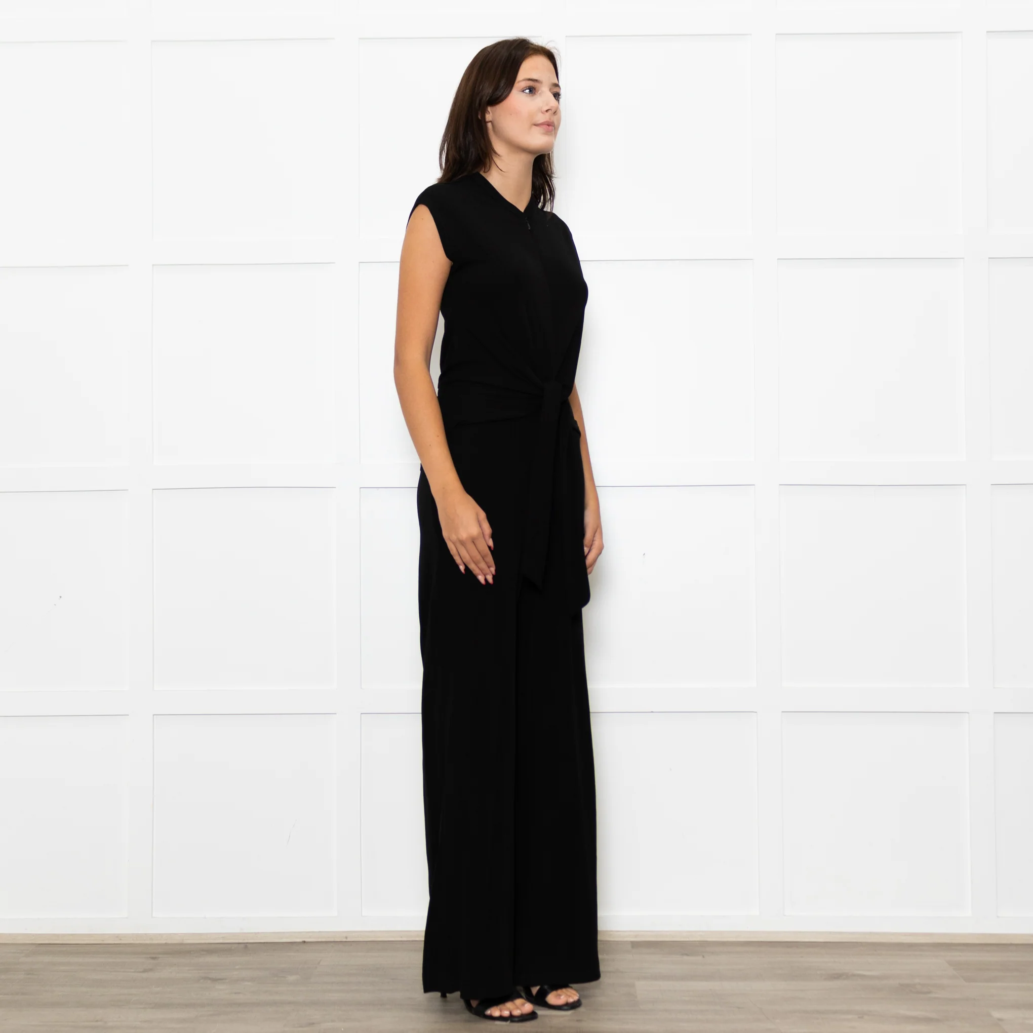 Me+Em Black Jersey Sleeveless Tie Zip Front  Jumpsuit - Image 7