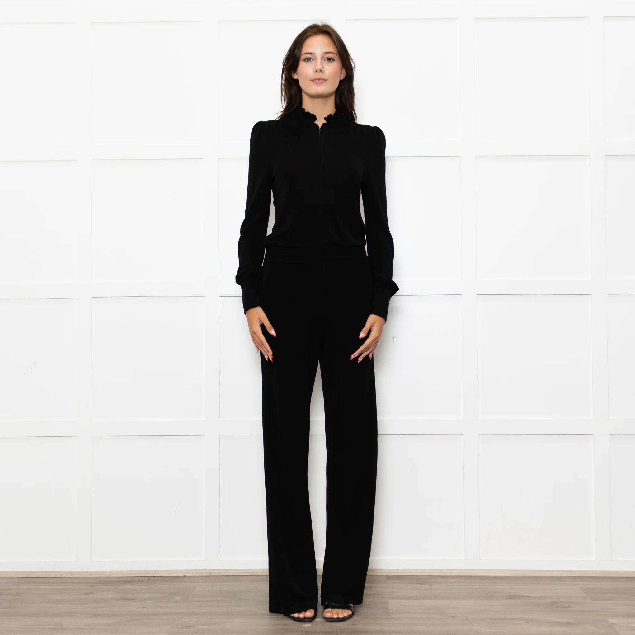 Me+Em Black Jersey Zip Front Sleeved Jumpsuit