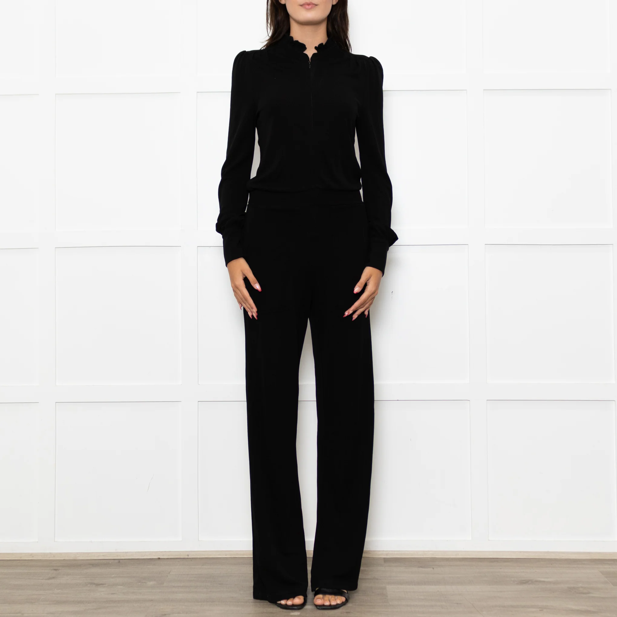 Me+Em Black Jersey Zip Front Sleeved Jumpsuit - Image 2