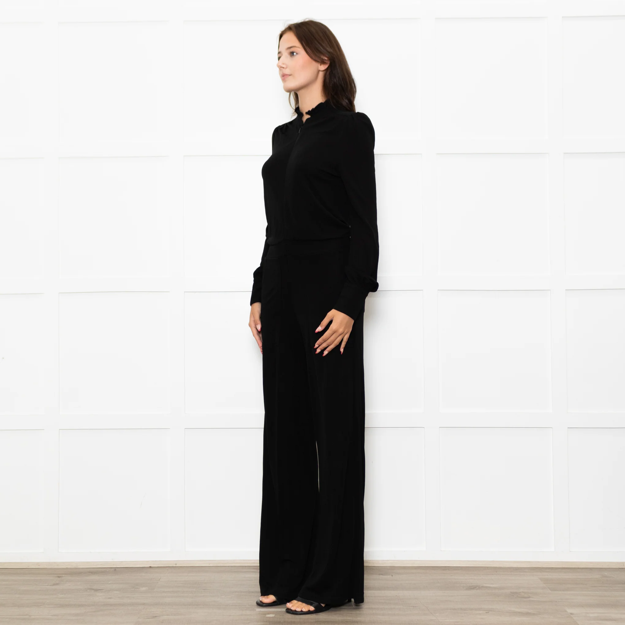 Me+Em Black Jersey Zip Front Sleeved Jumpsuit - Image 3