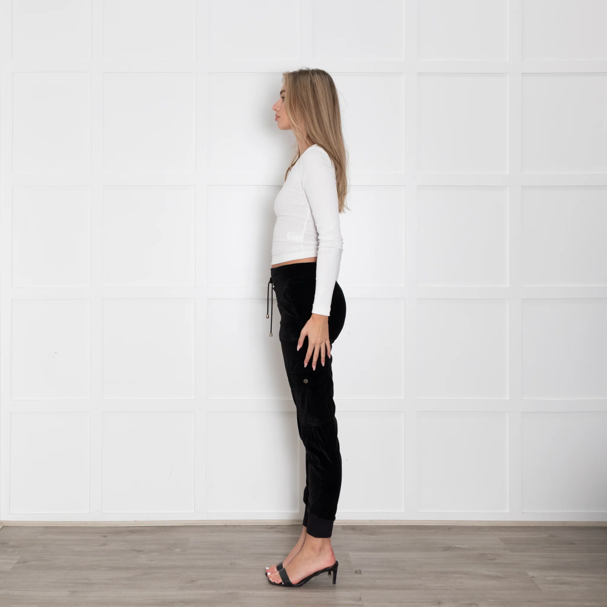 Me+Em Black Velvet Side Pocket Drawstring Waist Joggers - Image 4