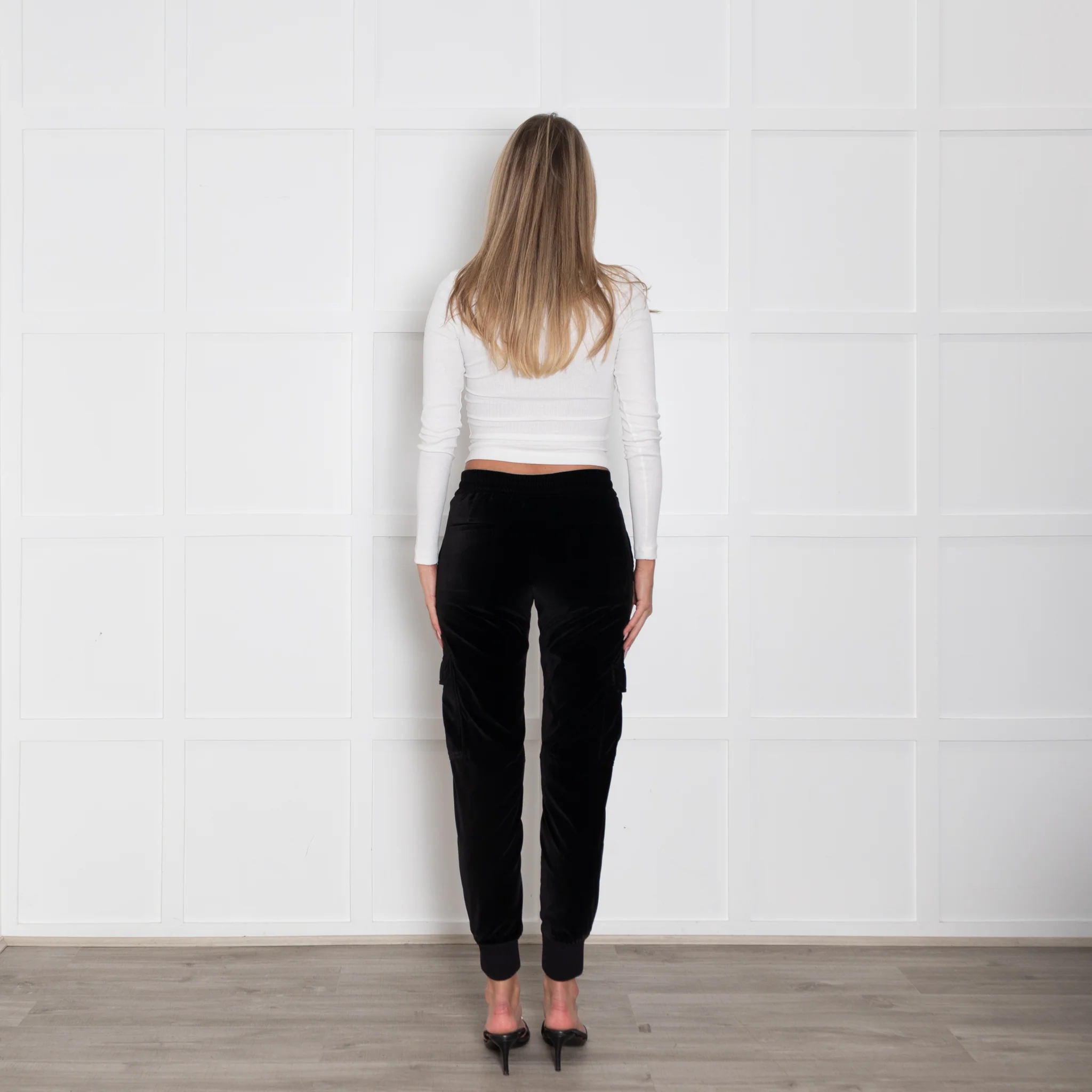 Me+Em Black Velvet Side Pocket Drawstring Waist Joggers - Image 5