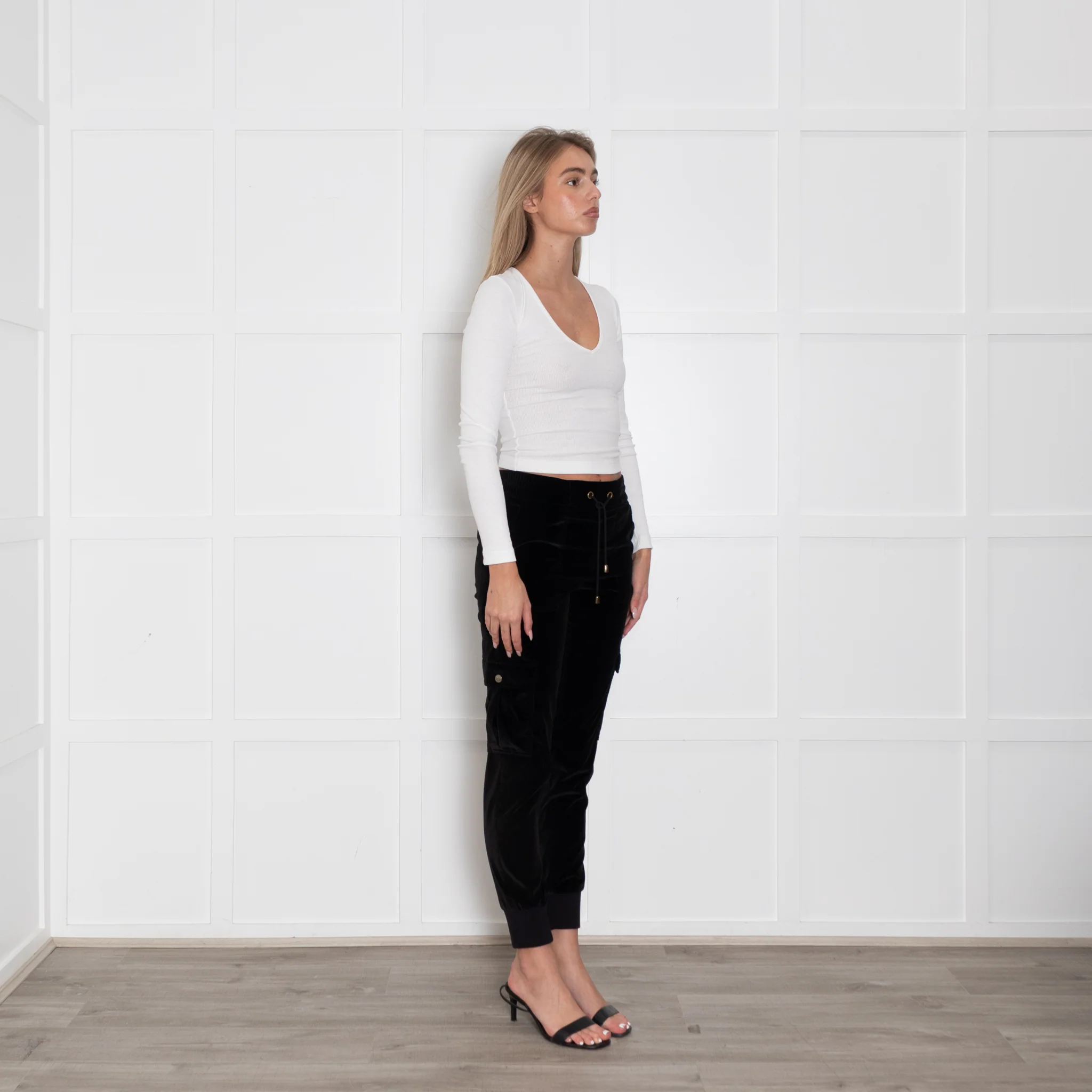 Me+Em Black Velvet Side Pocket Drawstring Waist Joggers - Image 7