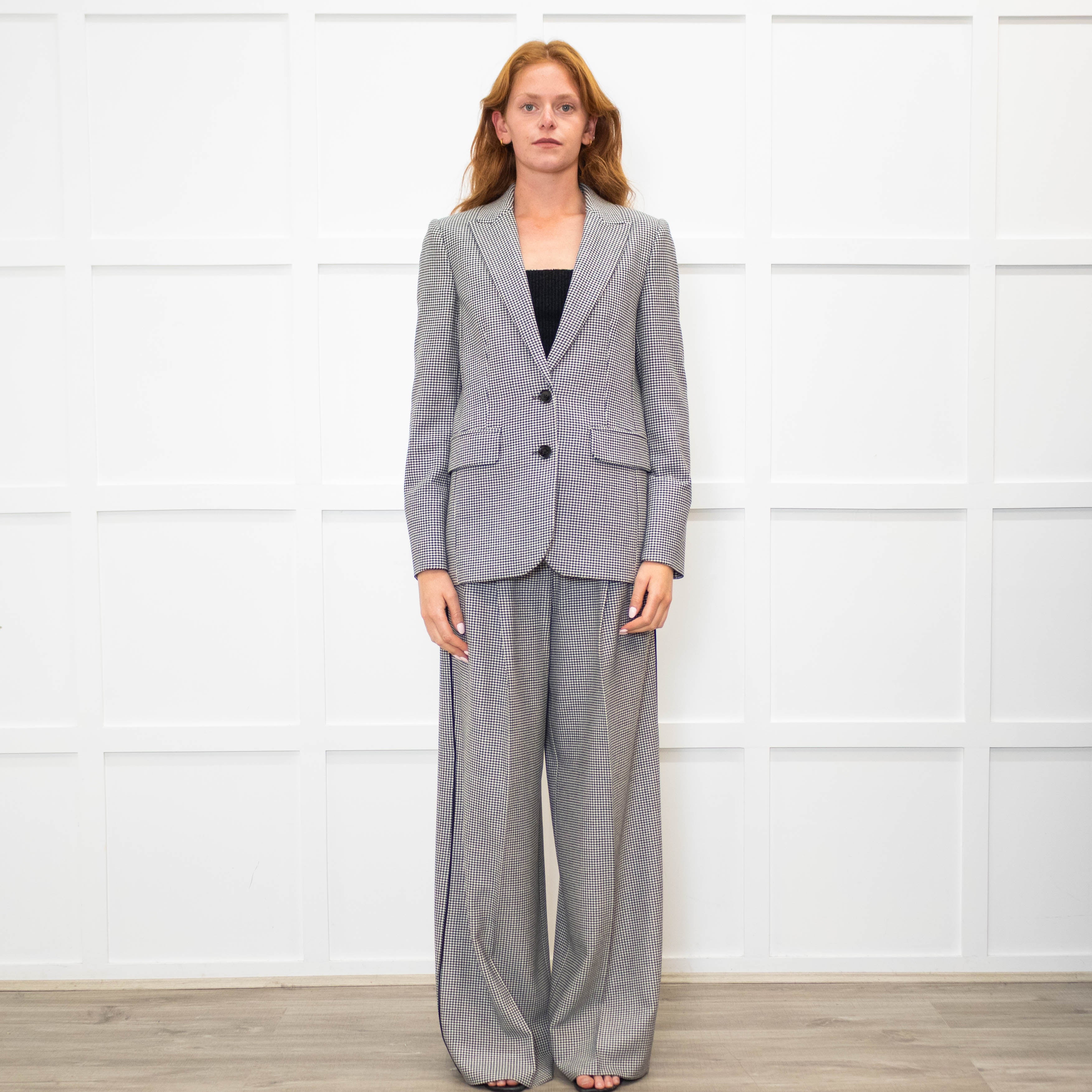 Me + Em Black White Small Houndstooth Pleated Front Wide Trousers