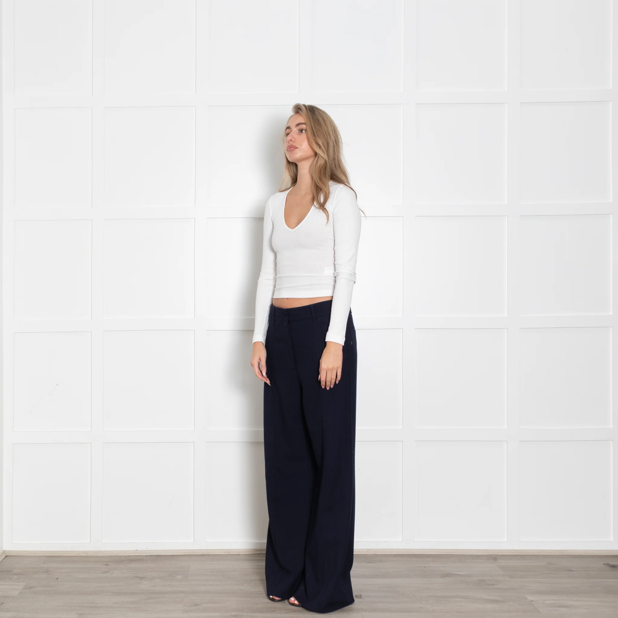 Me+Em Black Wool Blend Pleated Front Wide Leg Trousers - Image 3