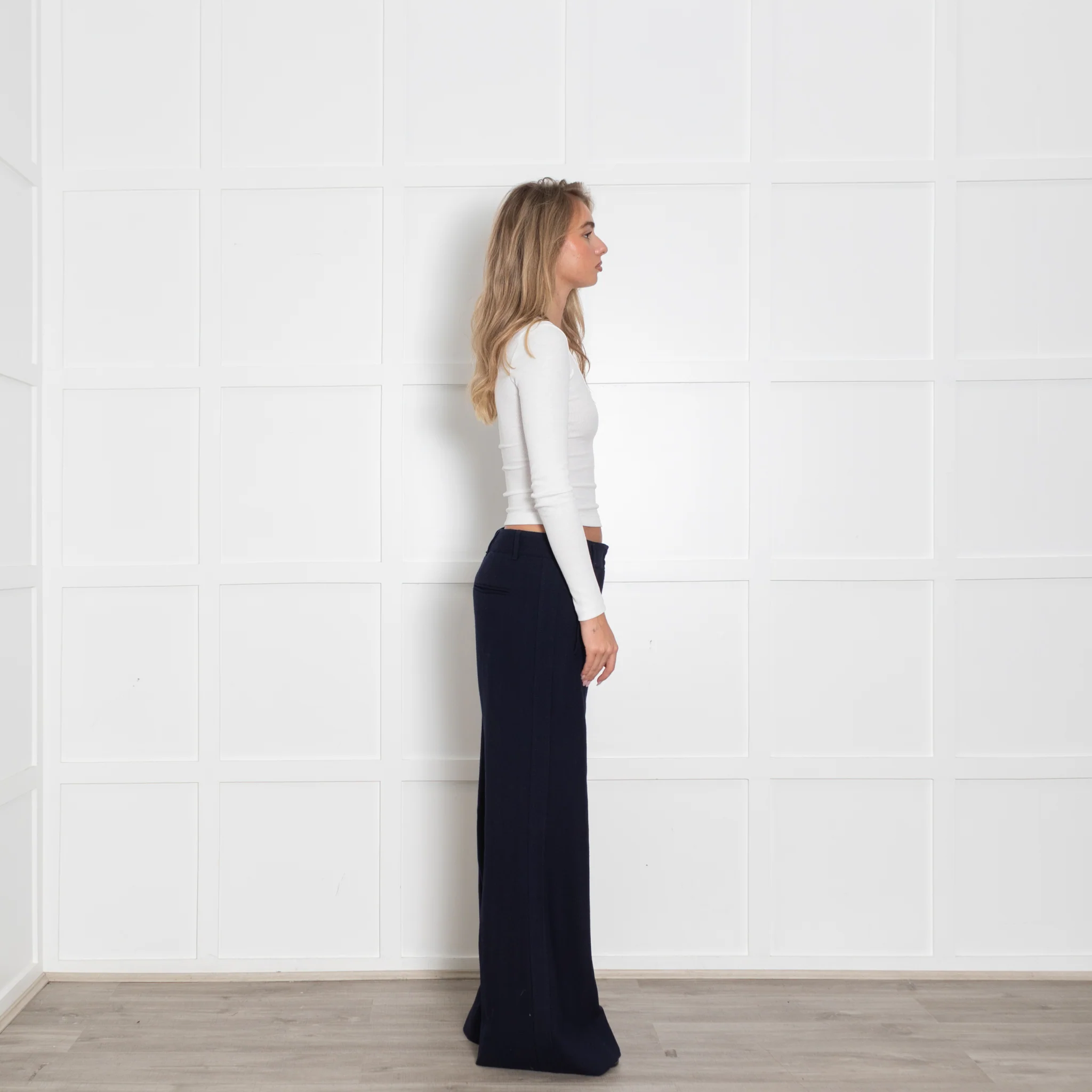 Me+Em Black Wool Blend Pleated Front Wide Leg Trousers - Image 6