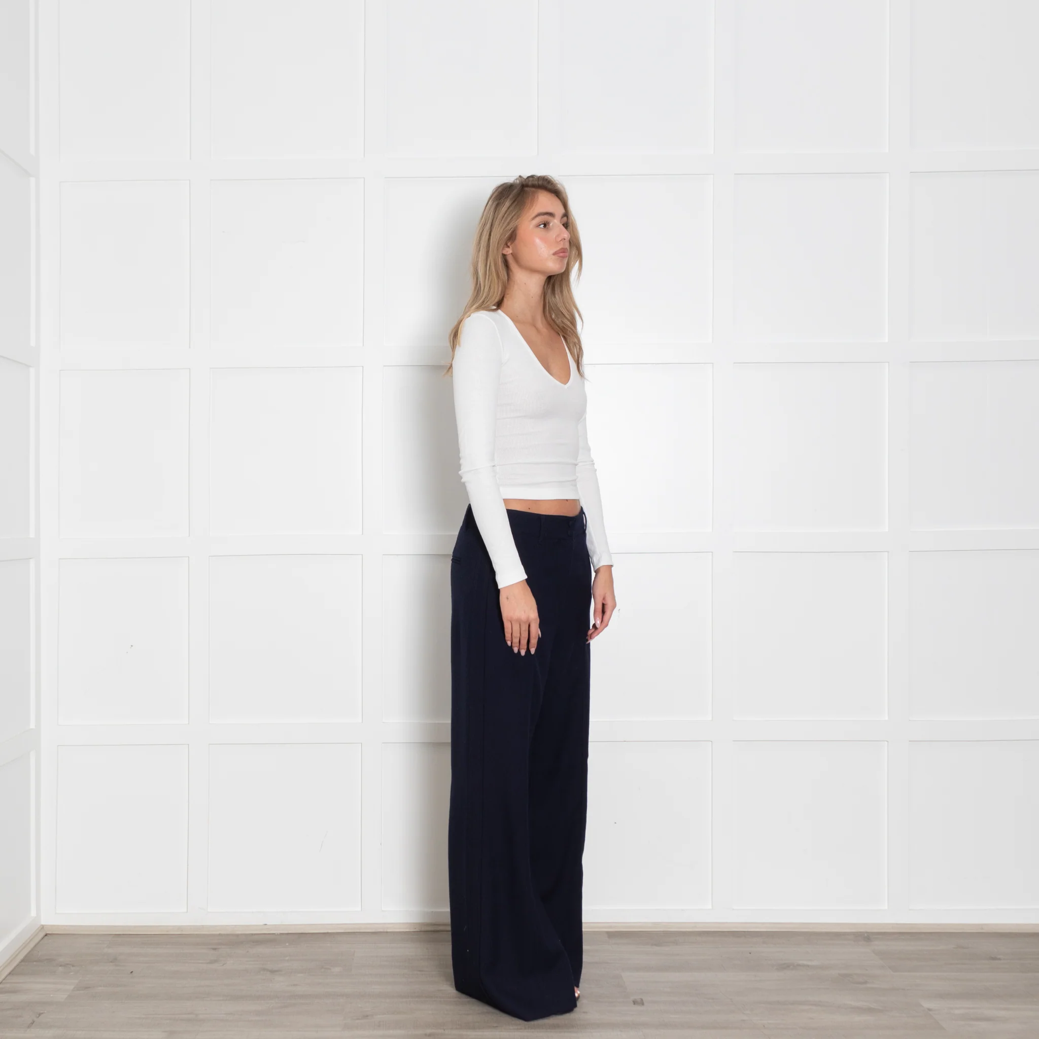 Me+Em Black Wool Blend Pleated Front Wide Leg Trousers - Image 7