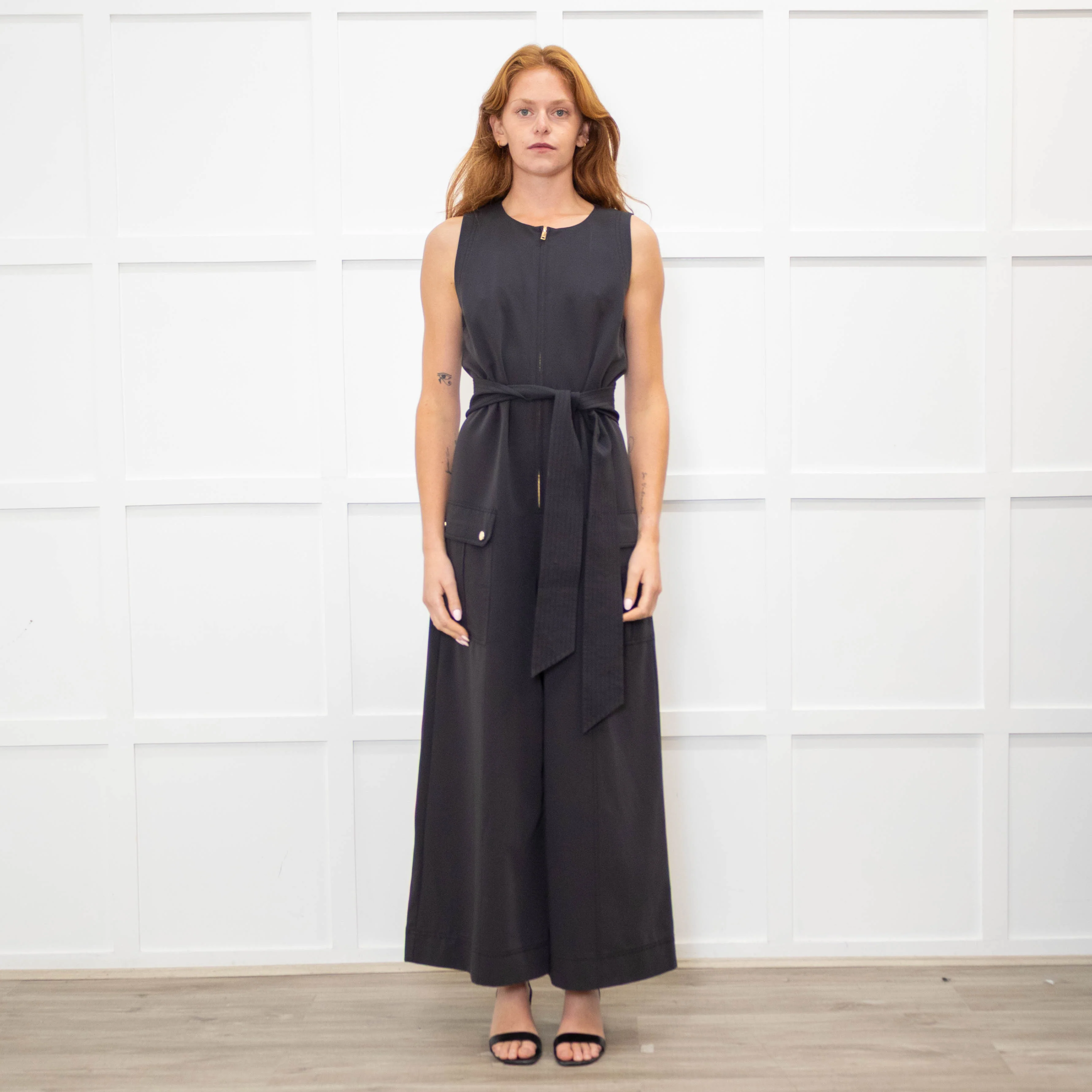 Me + Em Black Zip Front Patch Pocket Jumpsuit