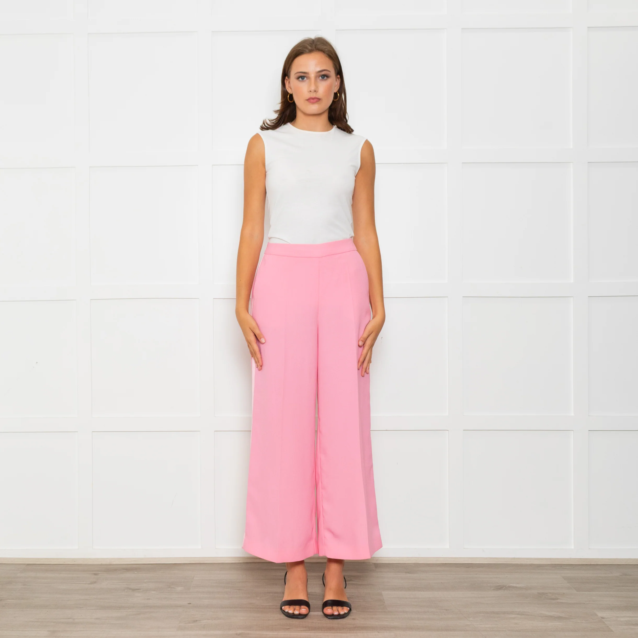Me+Em Candy Pink Satin Side Detail Wide Leg Trousers