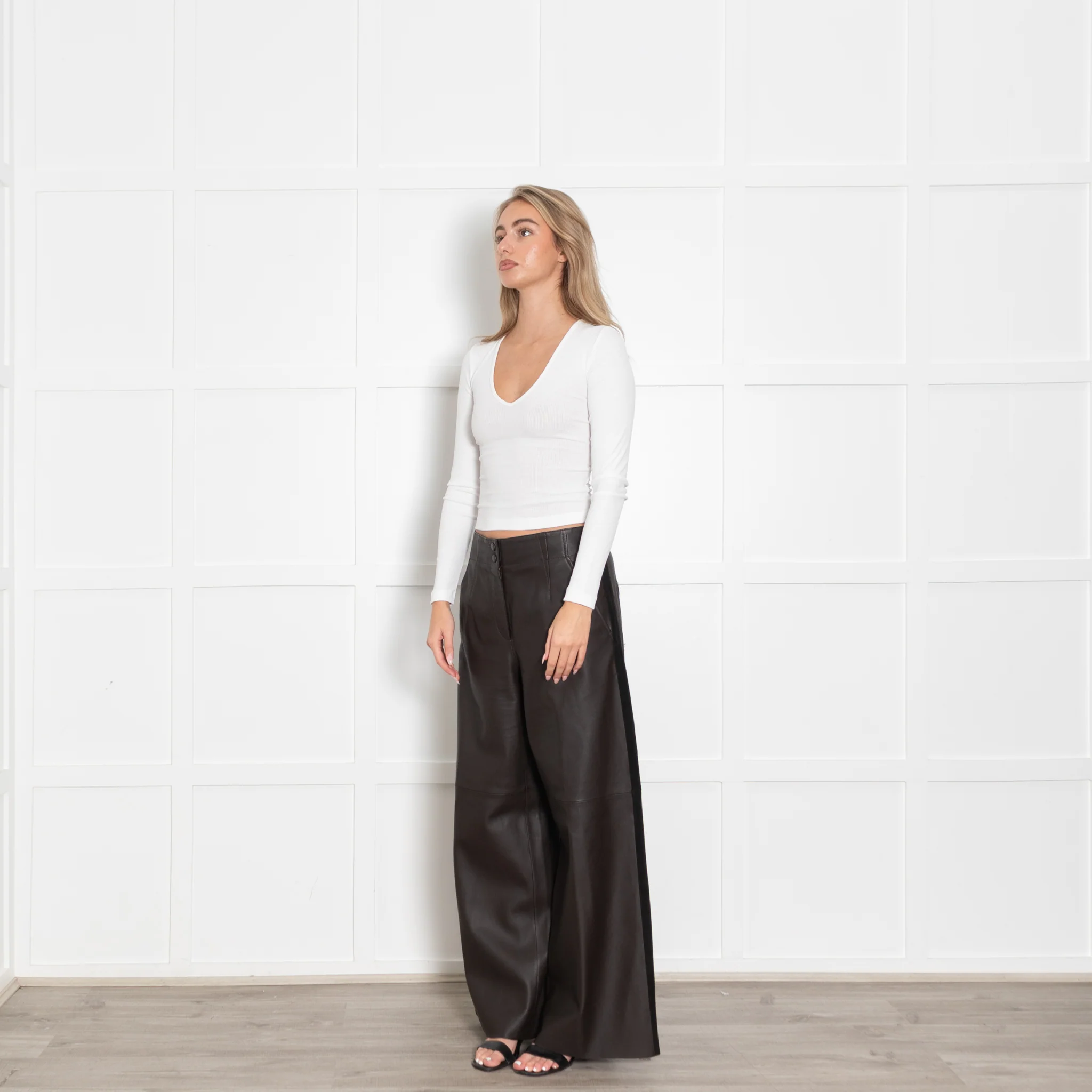 Me+Em Chocolate Brown Leather Wide Leg Trousers - Image 3