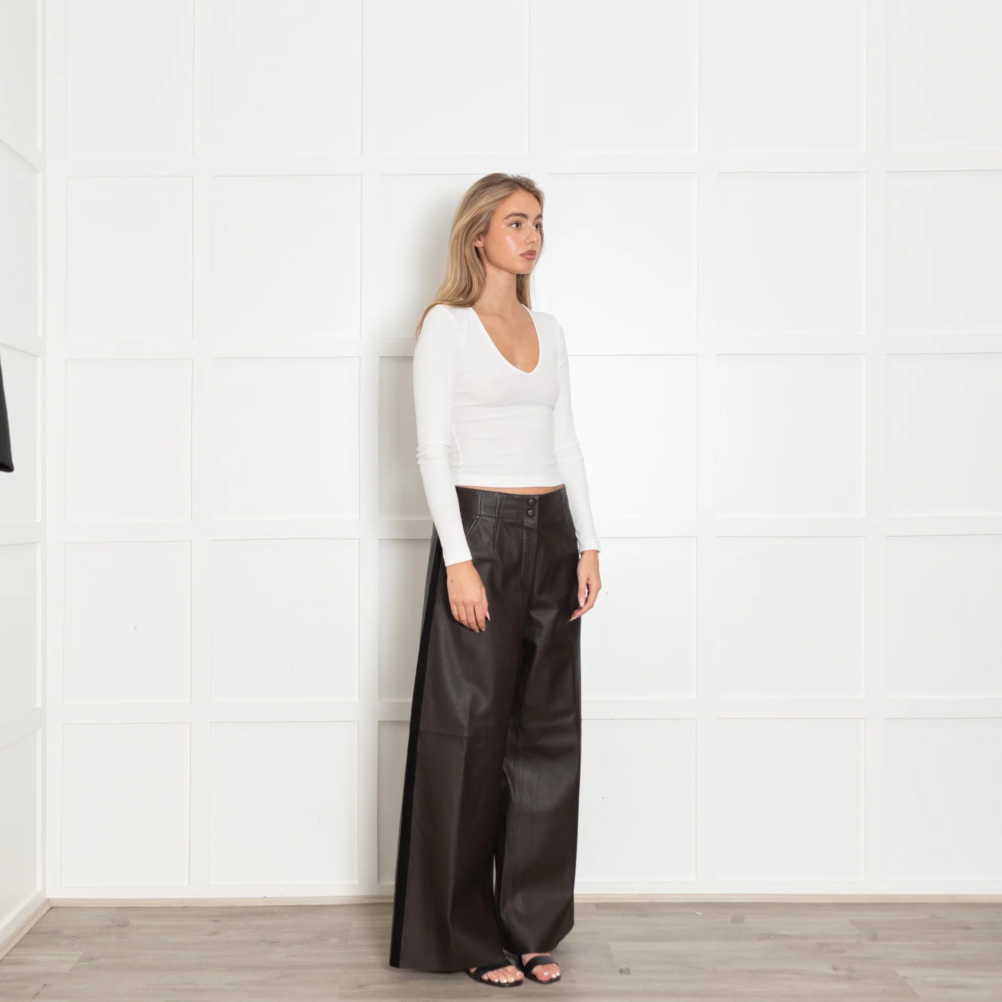 Me+Em Chocolate Brown Leather Wide Leg Trousers - Image 4