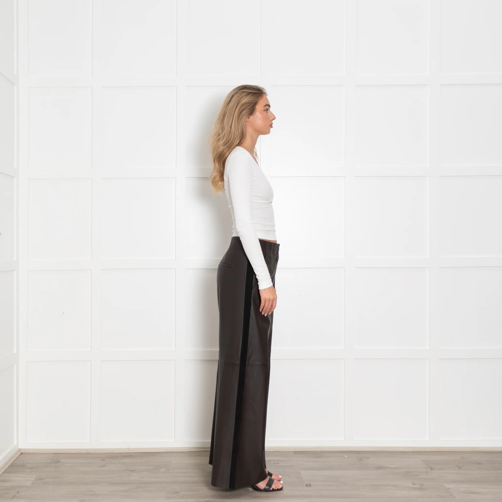 Me+Em Chocolate Brown Leather Wide Leg Trousers - Image 6