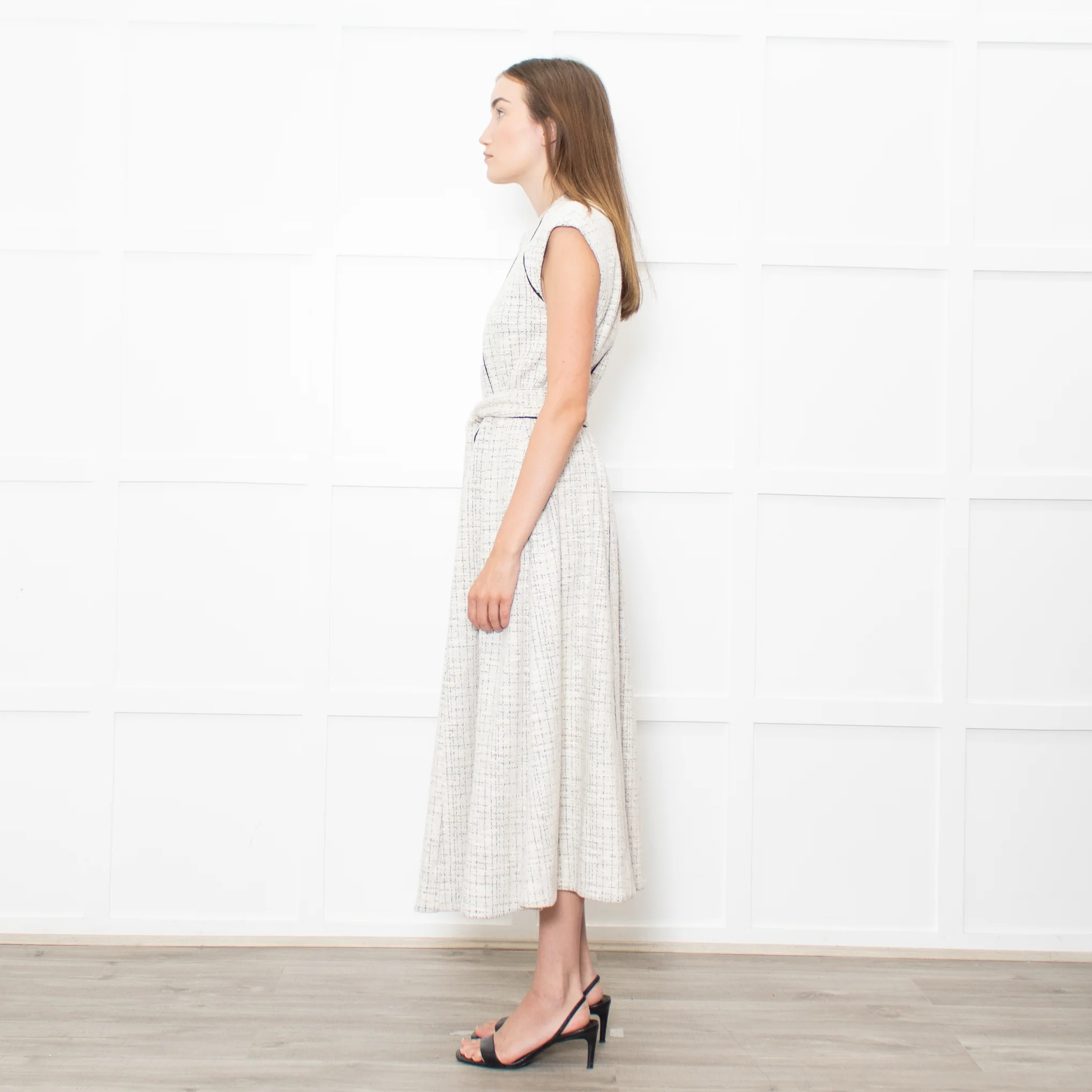 Me+Em Cream Black Piping Tweedy Sleeveless Belted Dress - Image 4