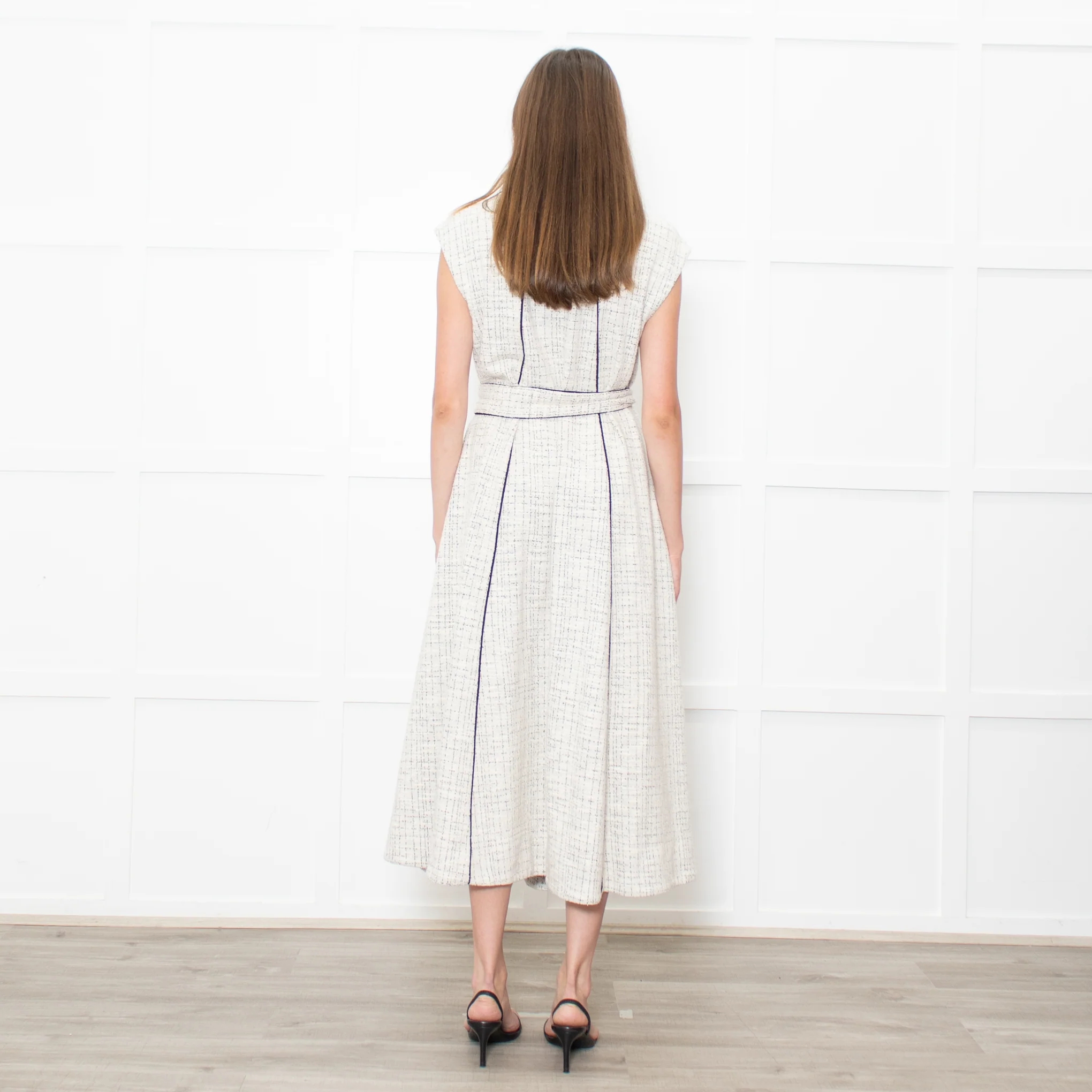Me+Em Cream Black Piping Tweedy Sleeveless Belted Dress - Image 5