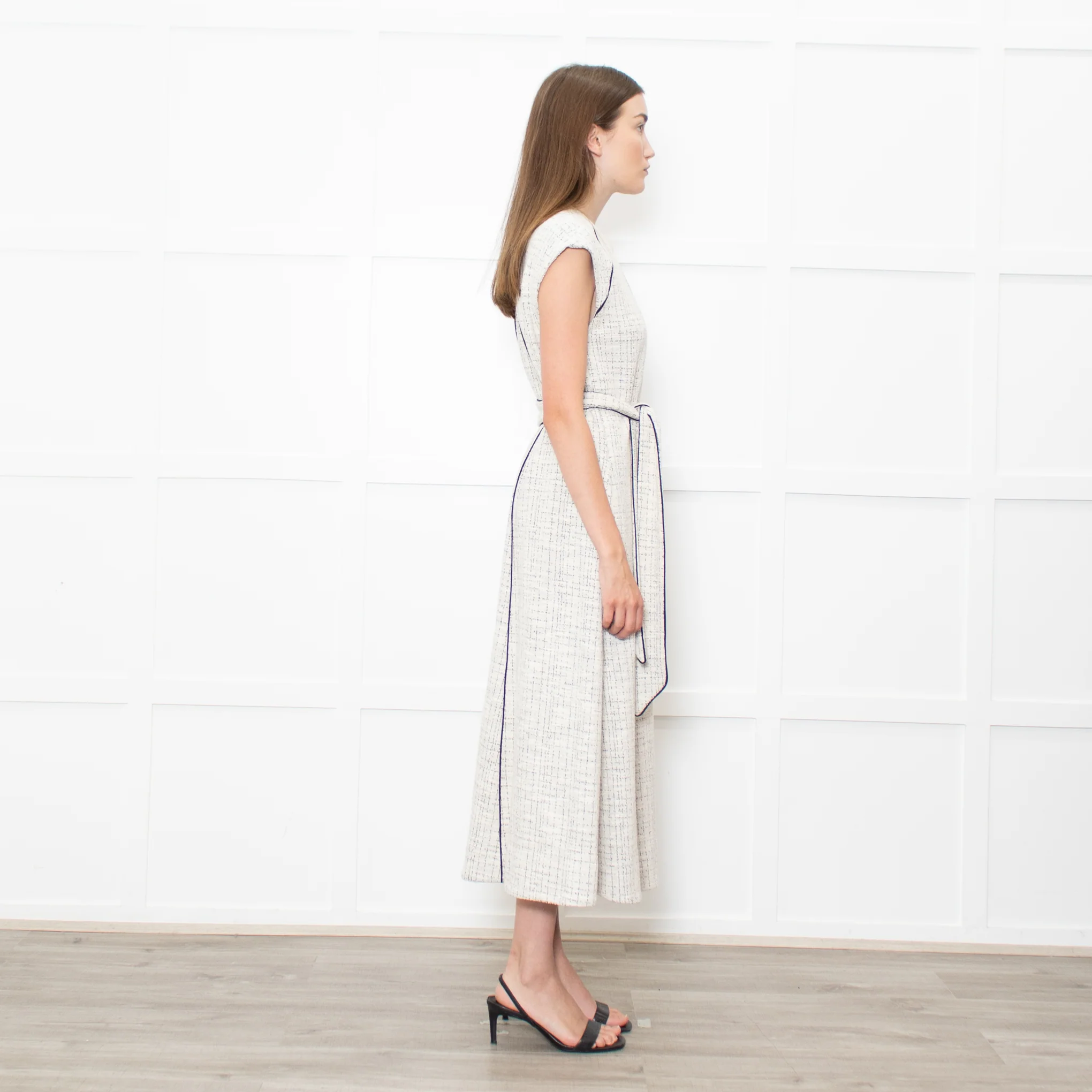 Me+Em Cream Black Piping Tweedy Sleeveless Belted Dress - Image 6