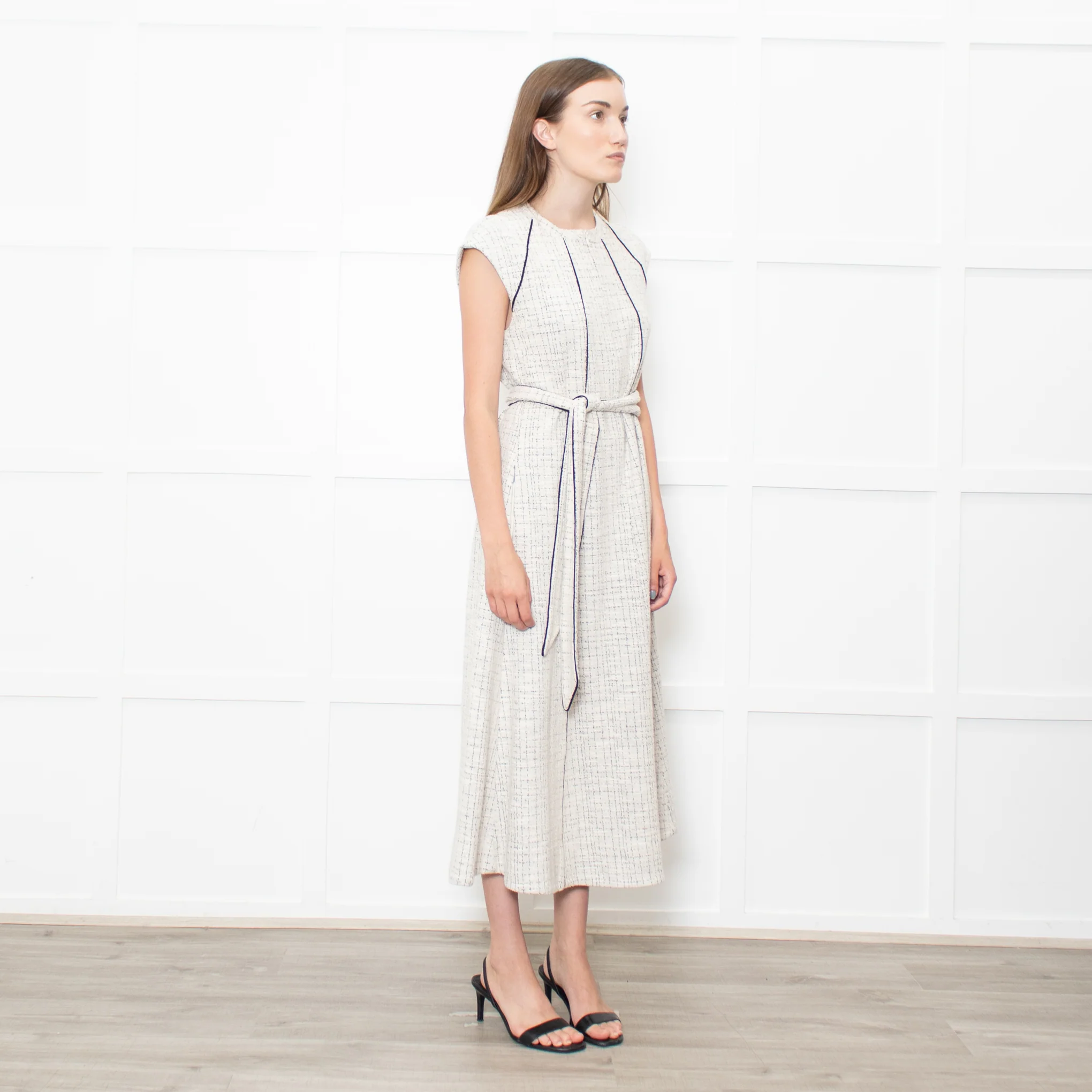 Me+Em Cream Black Piping Tweedy Sleeveless Belted Dress - Image 7