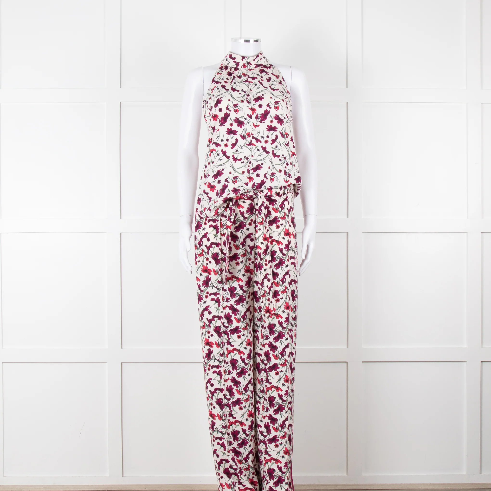 Me+Em Cream Burgundy Floral Trousers