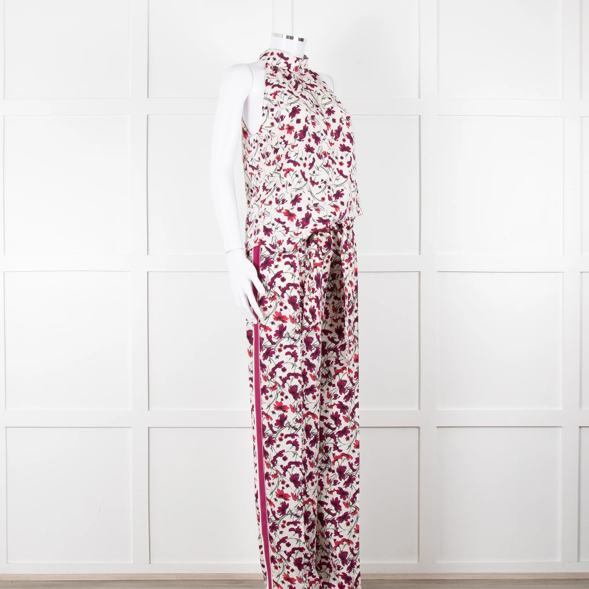 Me+Em Cream Burgundy Floral Trousers - Image 10
