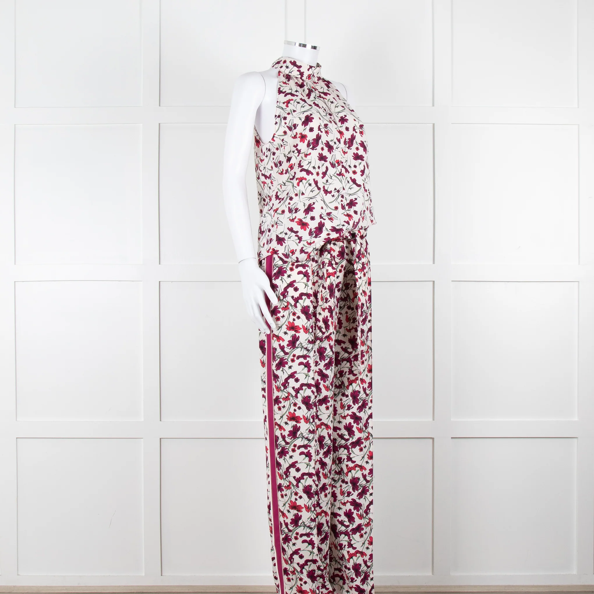 Me+Em Cream Burgundy Floral Trousers - Image 11