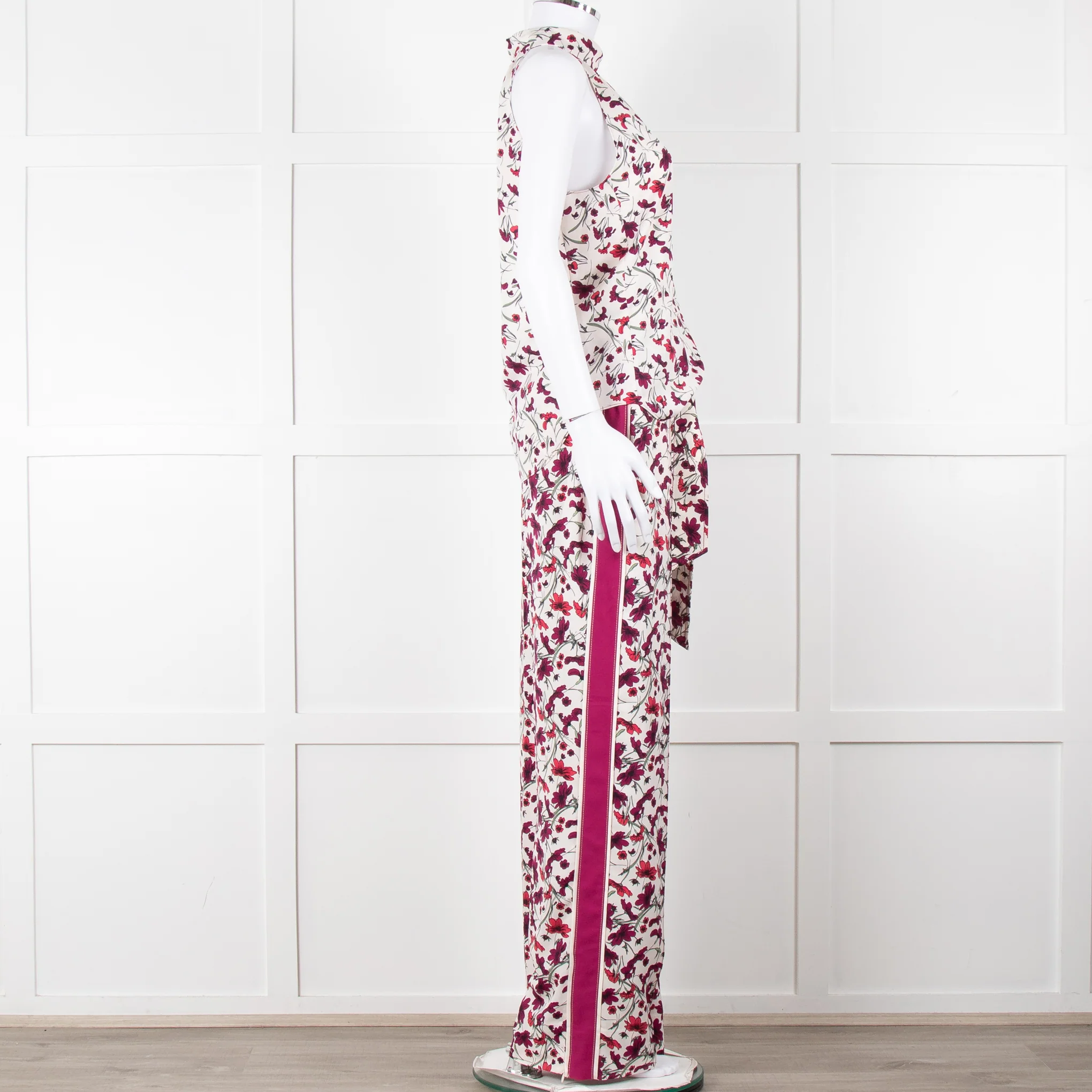 Me+Em Cream Burgundy Floral Trousers - Image 13