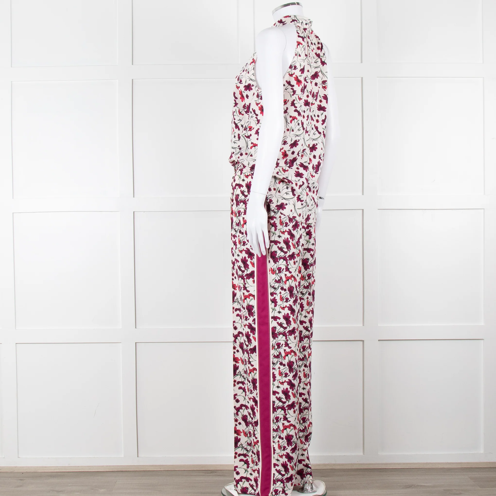 Me+Em Cream Burgundy Floral Trousers - Image 16