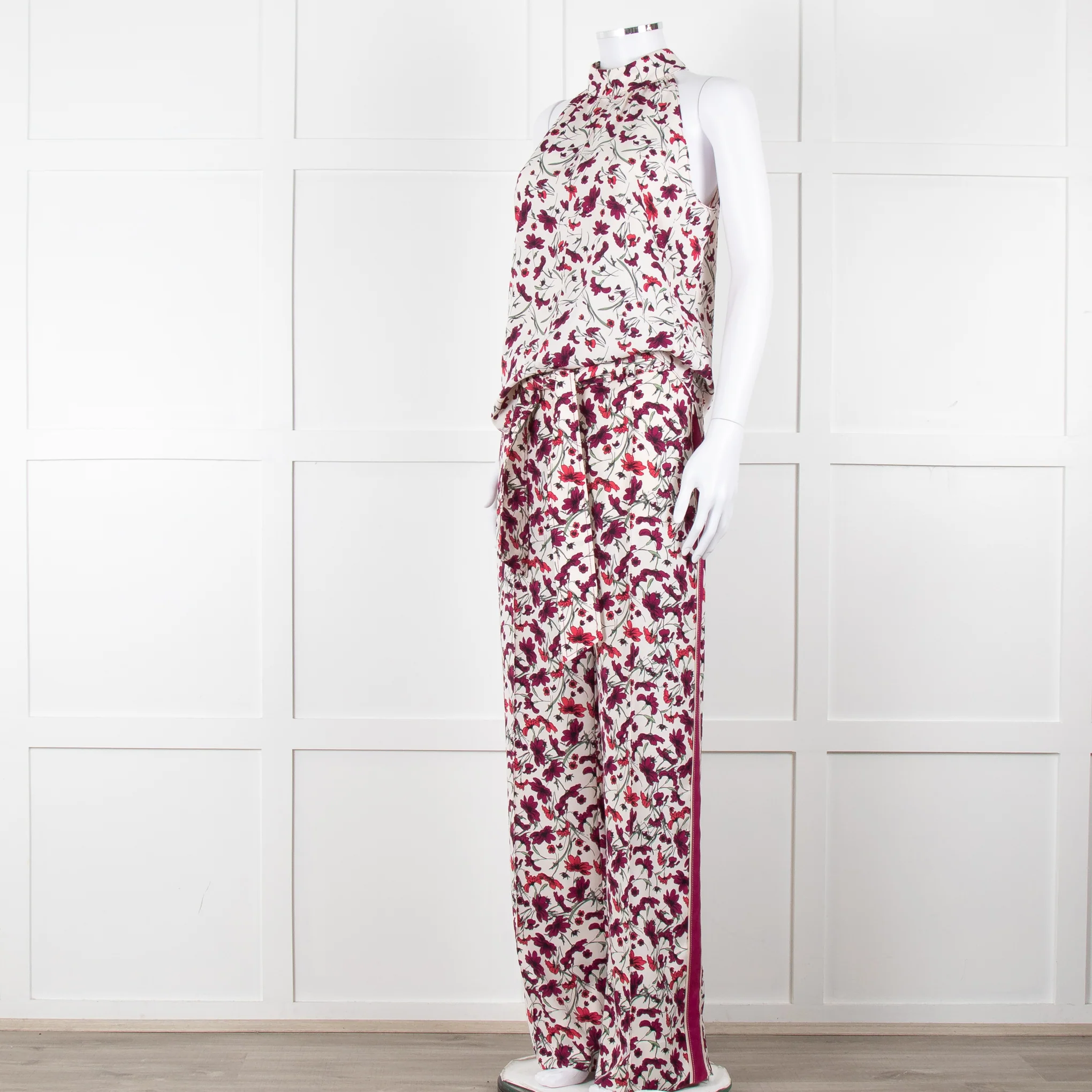Me+Em Cream Burgundy Floral Trousers - Image 18