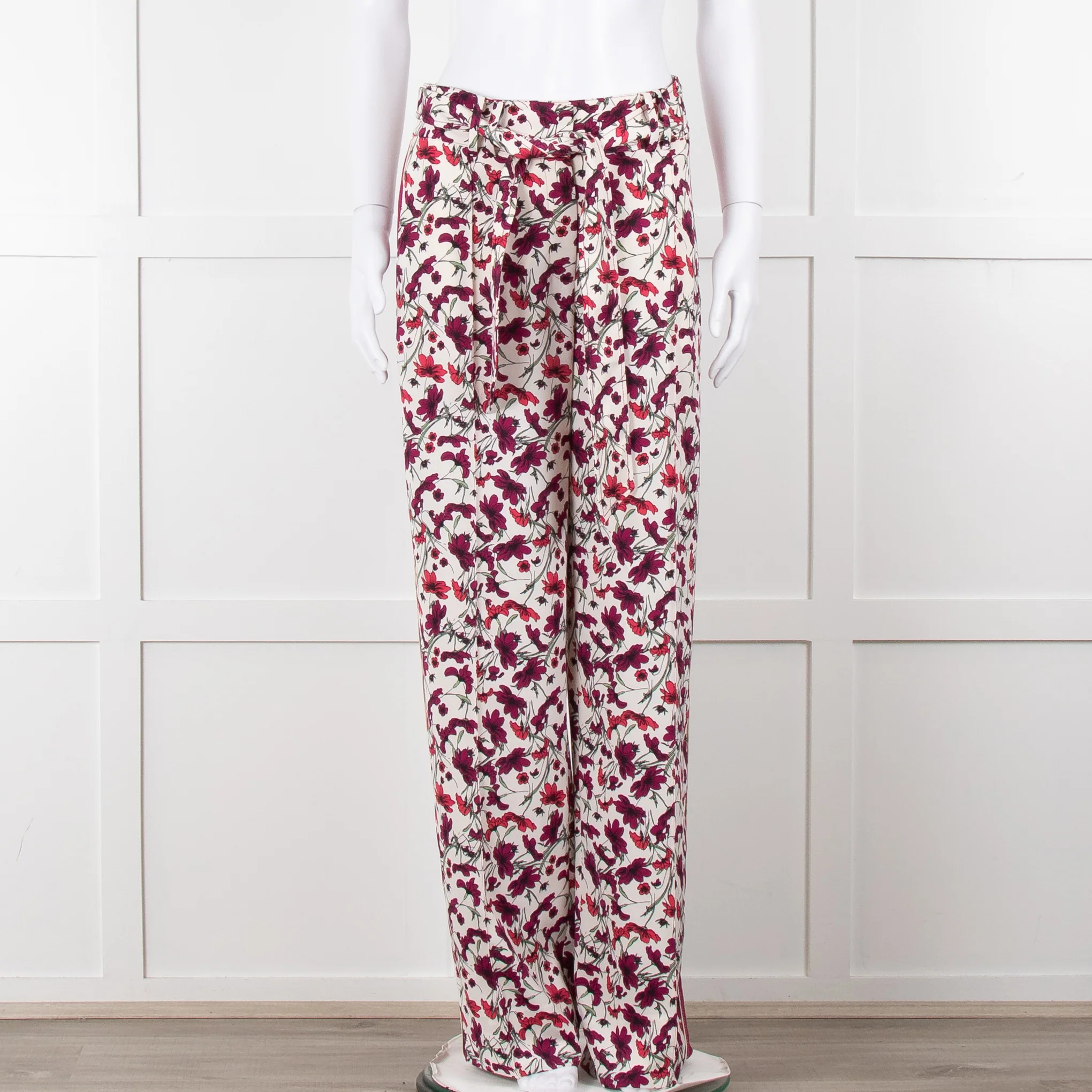 Me+Em Cream Burgundy Floral Trousers - Image 2