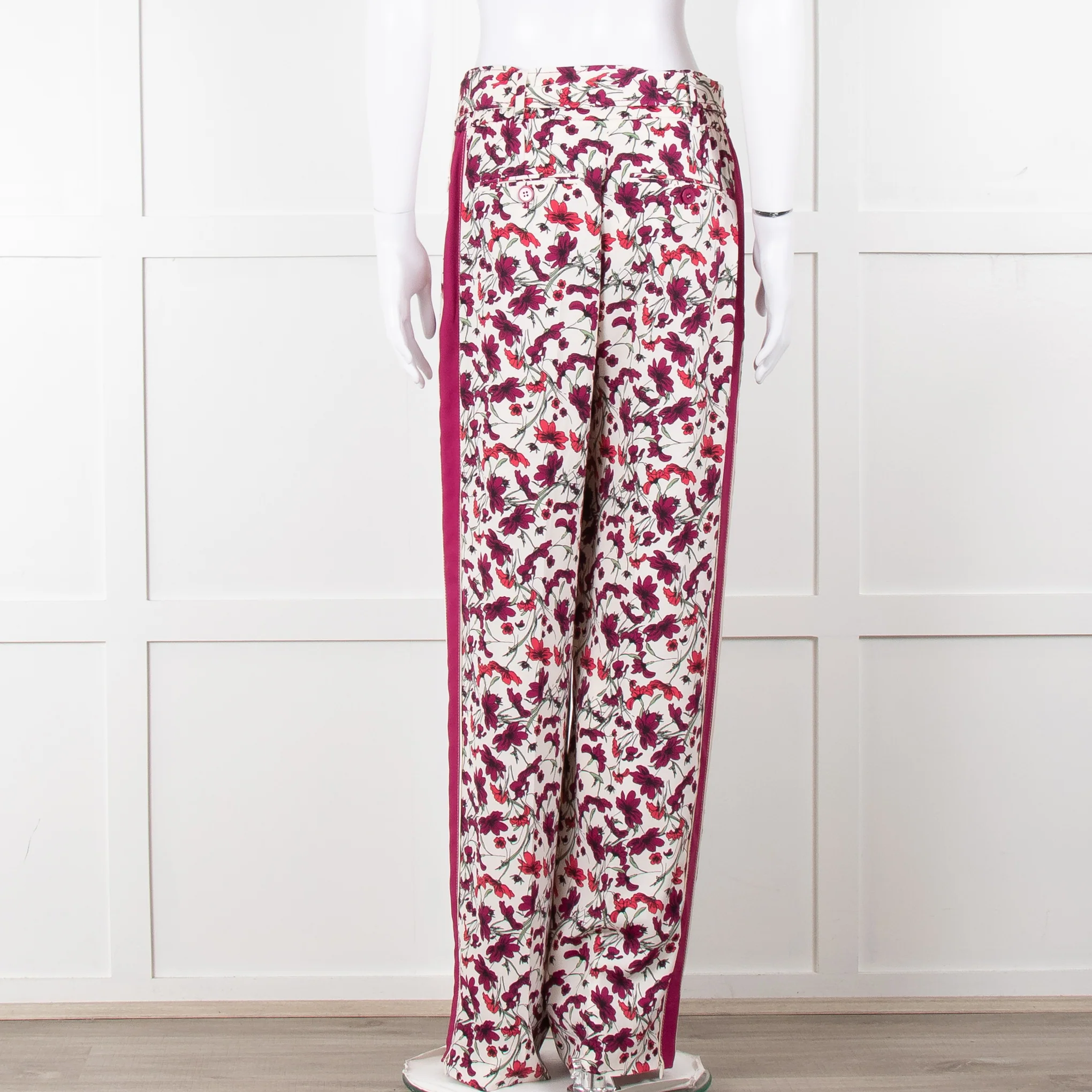 Me+Em Cream Burgundy Floral Trousers - Image 6