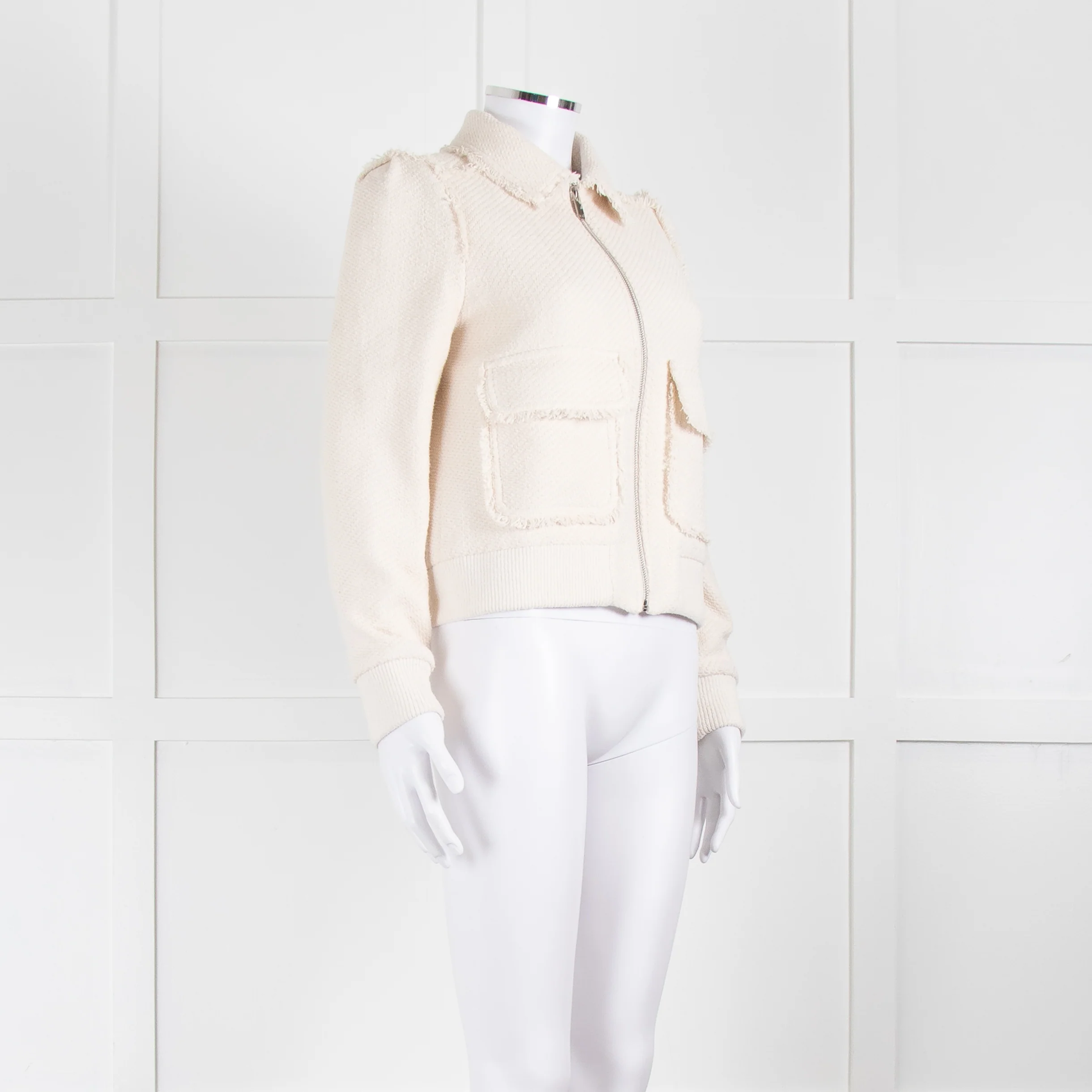 Me+Em Cream Woven Frayed Edge Bomber Jacket - Image 2
