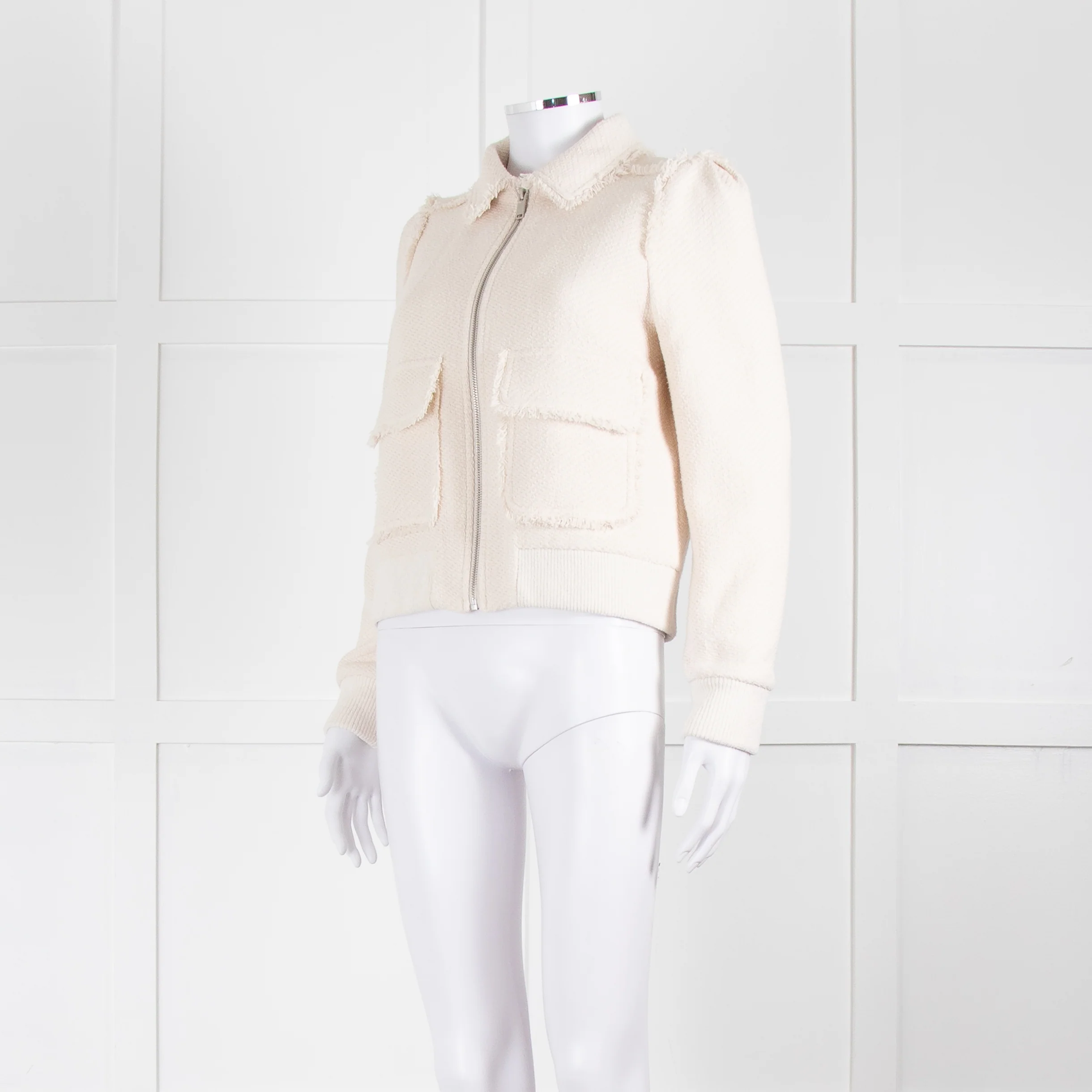 Me+Em Cream Woven Frayed Edge Bomber Jacket - Image 8