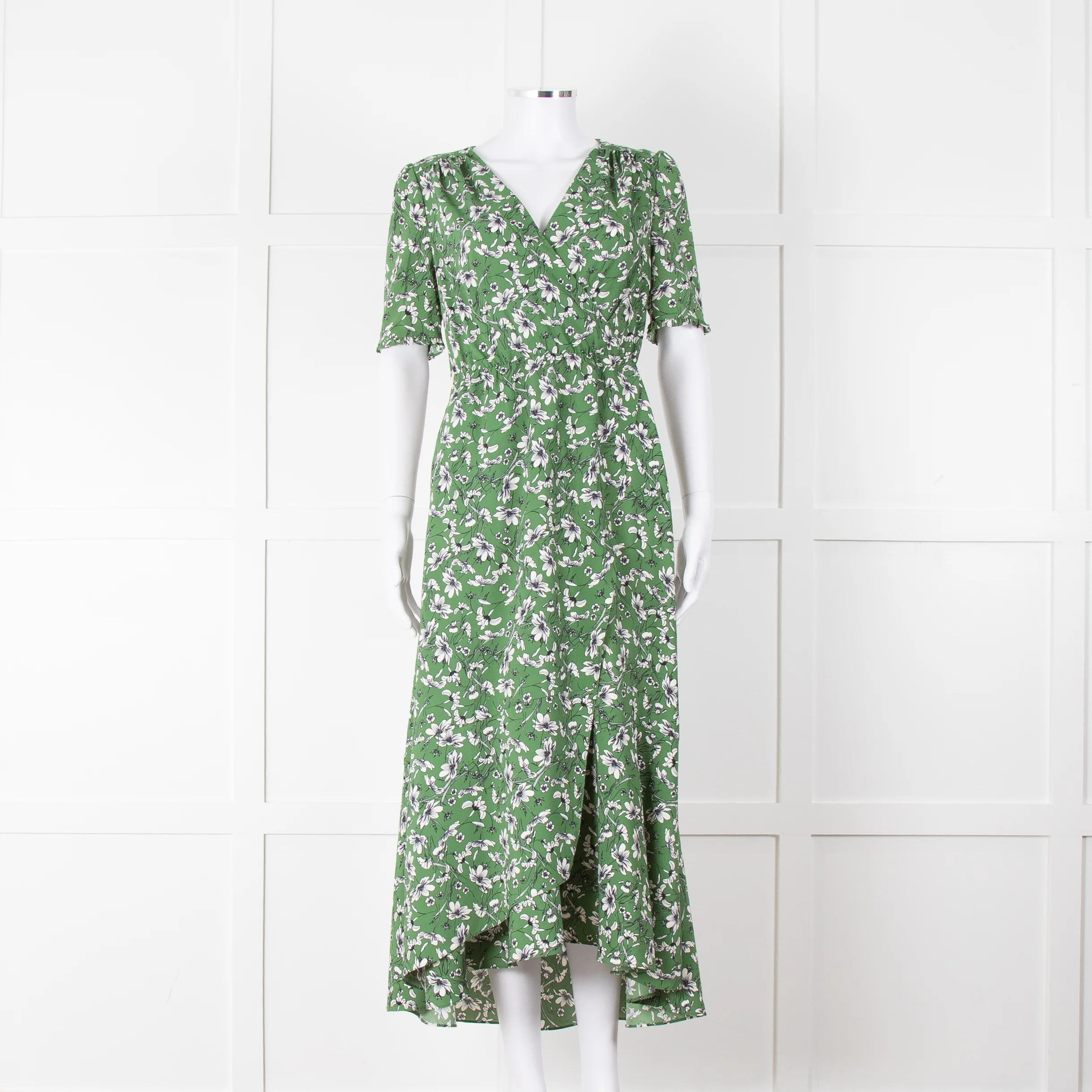 Me+Em Green Cream Floral Print Short Sleeve Maxi Dress