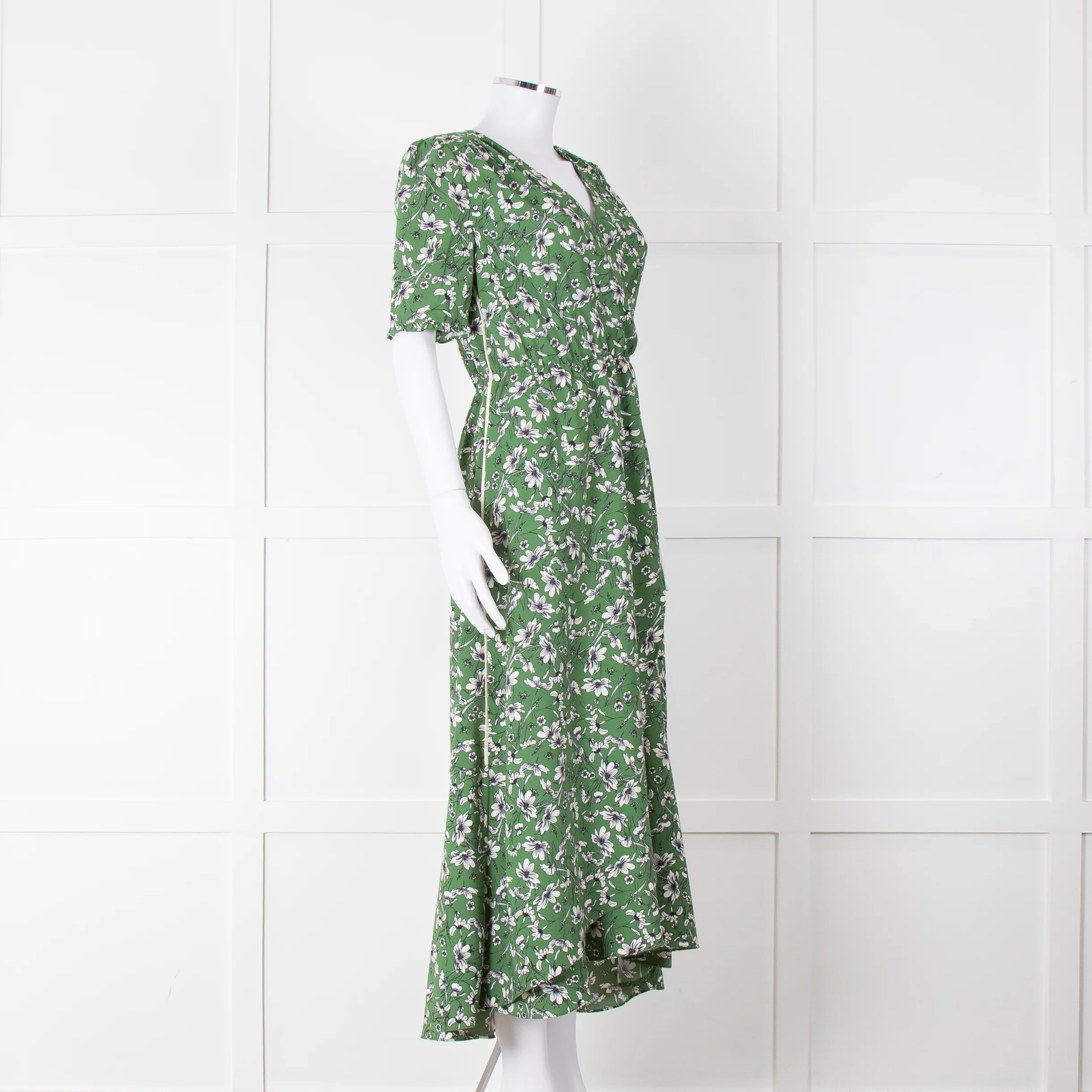 Me+Em Green Cream Floral Print Short Sleeve Maxi Dress - Image 2