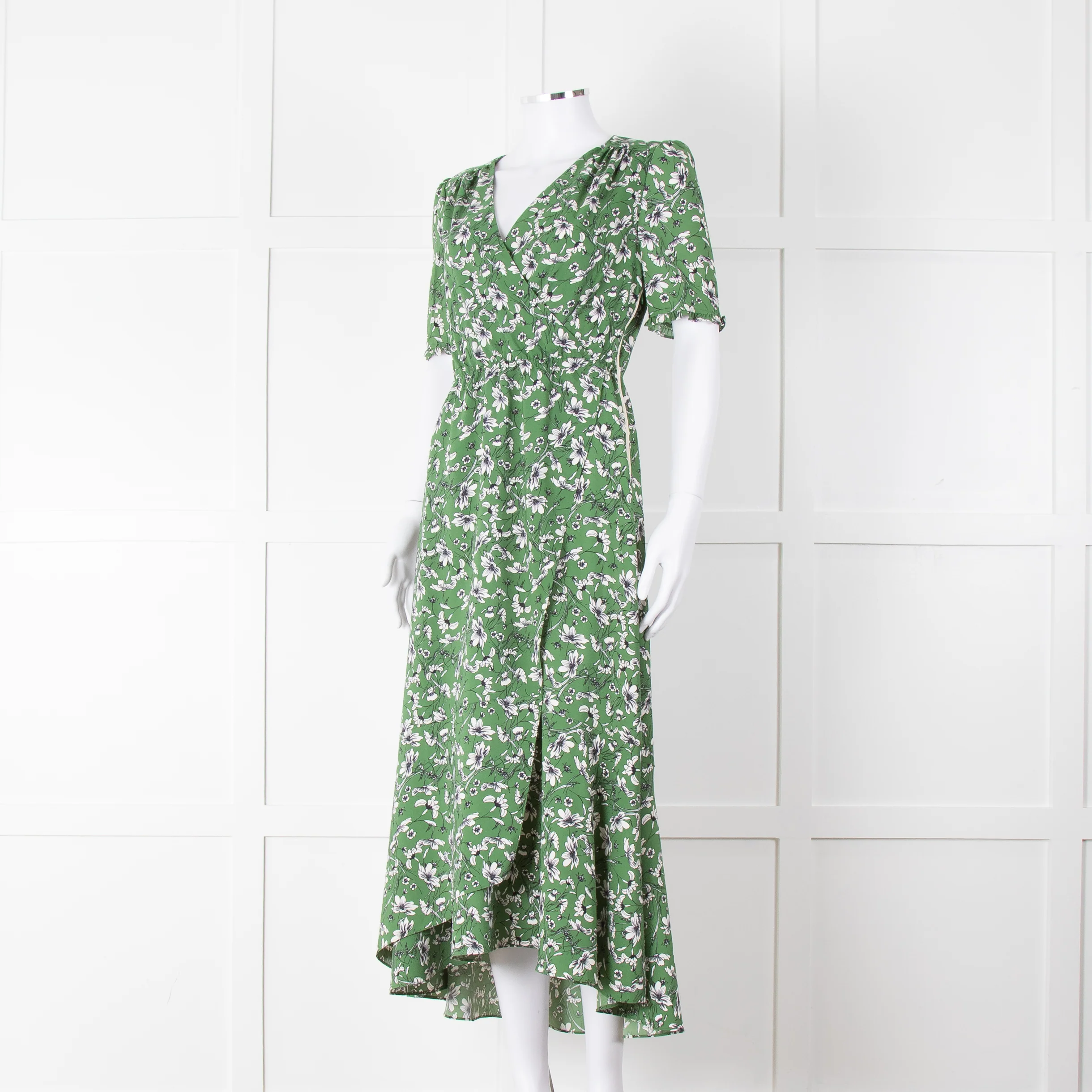 Me+Em Green Cream Floral Print Short Sleeve Maxi Dress - Image 8