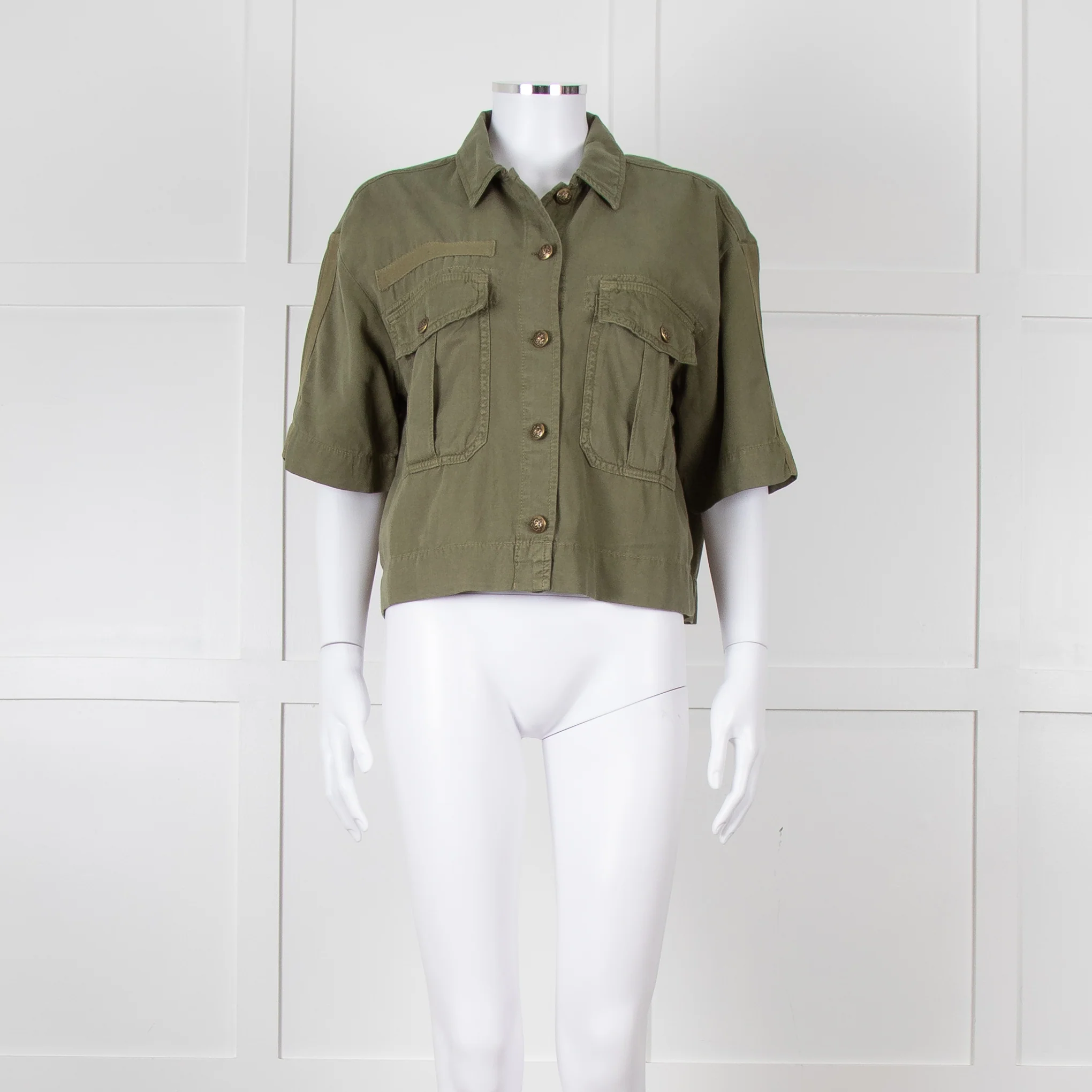 Me+Em Khaki Copper Buttons Front Buttons Cotton Shirt