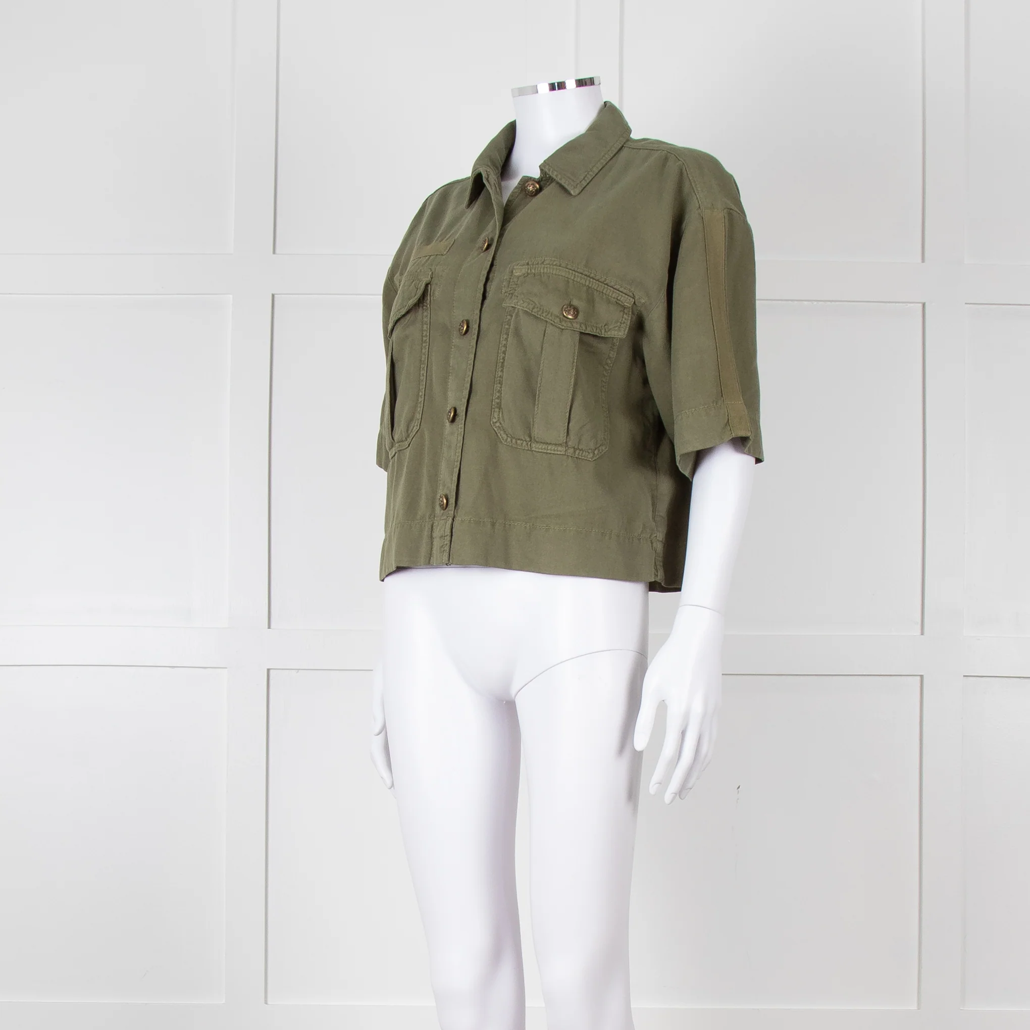 Me+Em Khaki Copper Buttons Front Buttons Cotton Shirt - Image 2